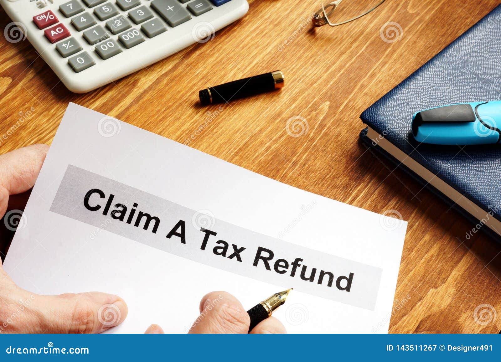 Man is Holding Claim a Tax Refund Documents Stock Image Image of