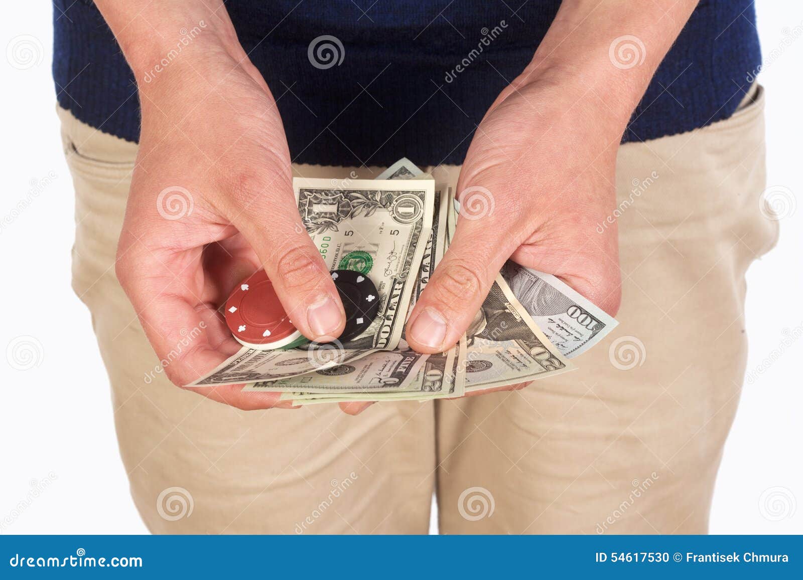 Man Holding Dollar Bills and Casino Chips. Stock Photo Image of counting, symbol 54617530