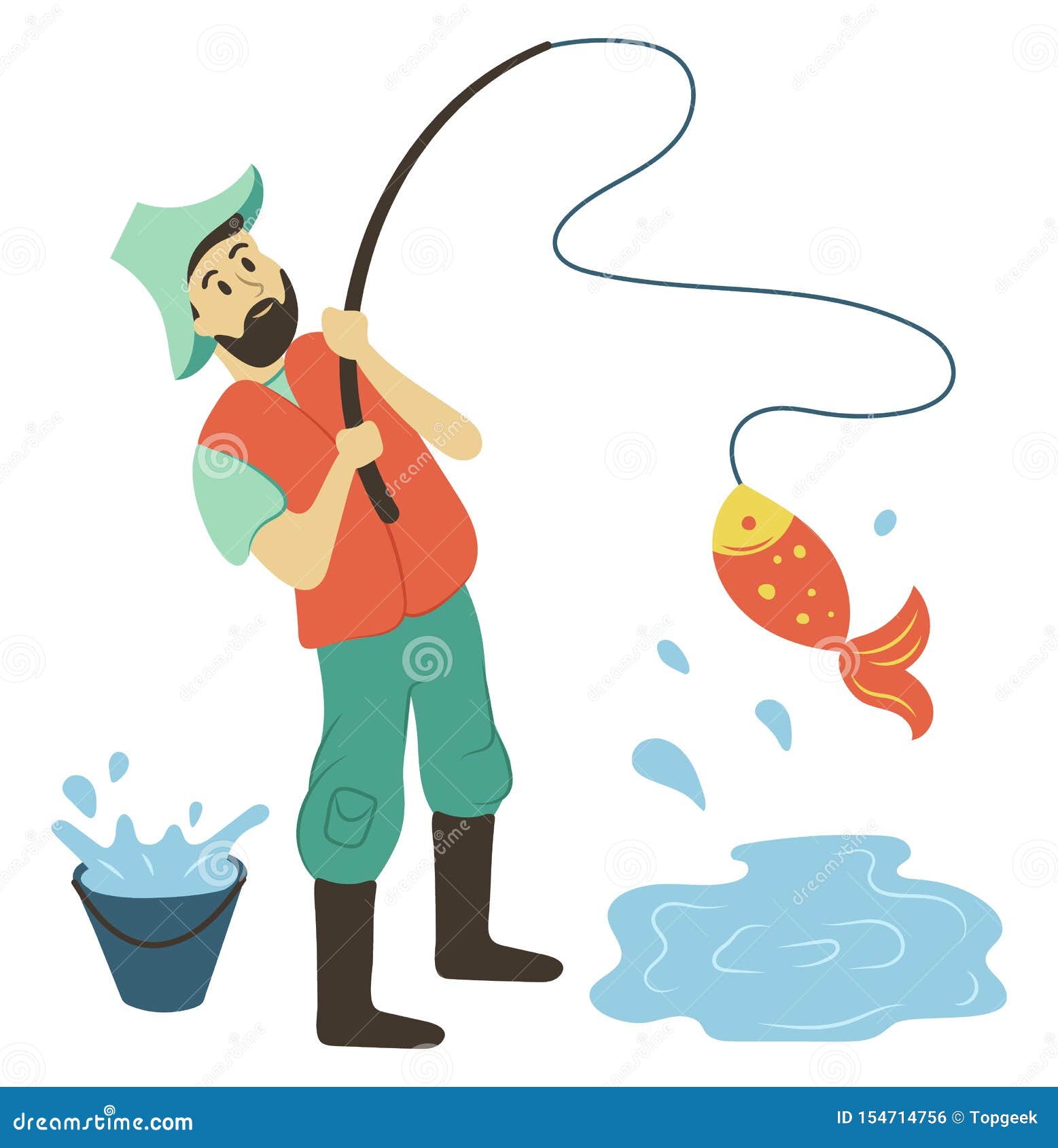 Download Man Holding Fisher-rod With Pike, Fishing Vector Stock ...