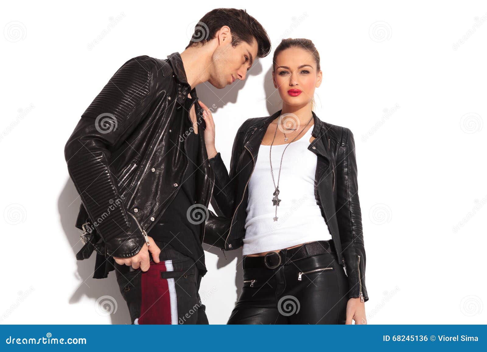 Rock and Roll Couple in Leather Clothes Standing Together Stock Image -  Image of length, male: 68245143