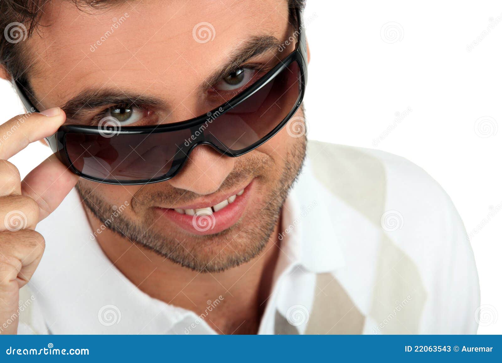 Man holding his sunglasses stock image. Image of close 22063543