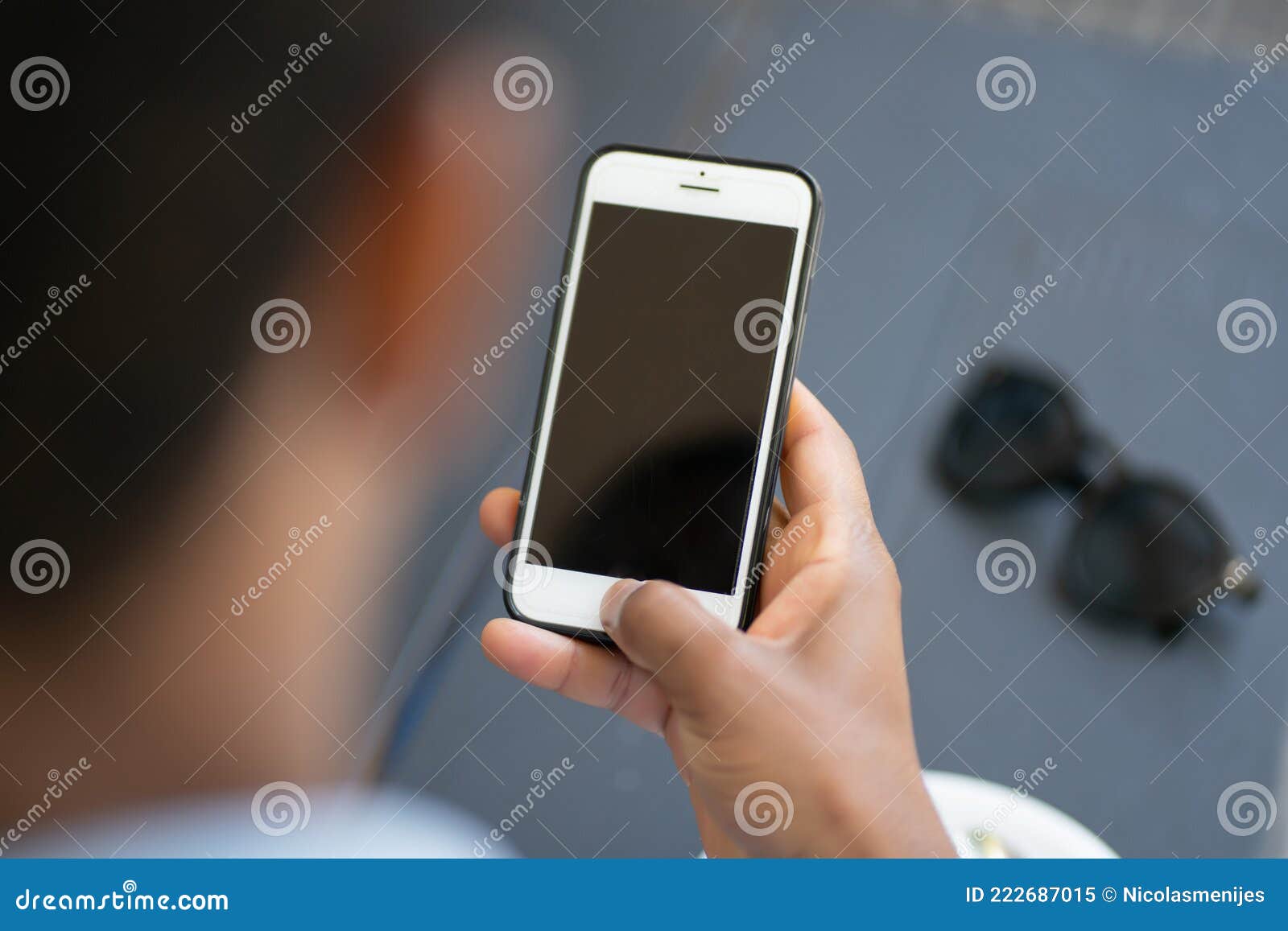 Man Holding Mobile Phone with Black Screen. Stock Image Image of