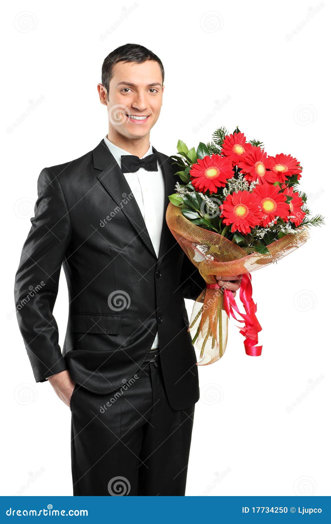 A Man Holding Out Large Bouquet of Gerberas Stock Photo - Image of ...