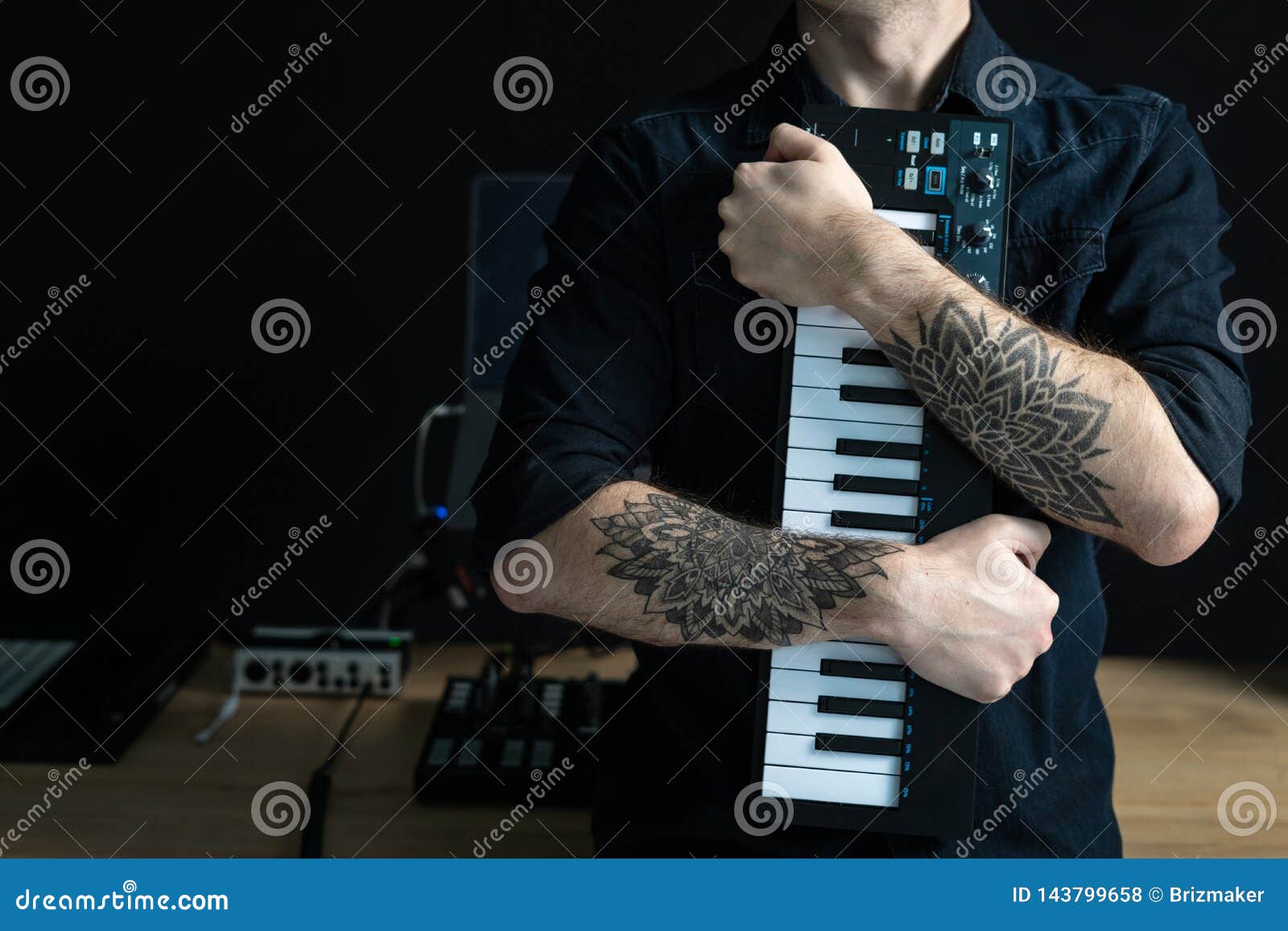 Man Holding Piano Keyboard In His Hands Stock Photo Image Of Performance Male 143799658