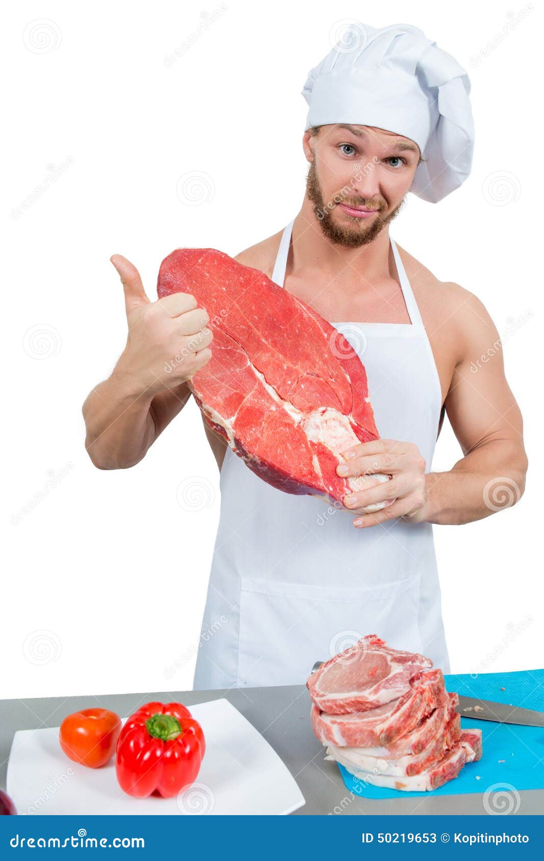Man Holding a Piece of Raw Meat. Stock Image Image of herb, roast