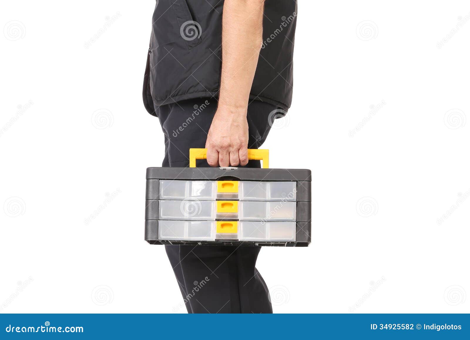 Man Holding Plastic Tool Box. Stock Photo - Image of improvements ...