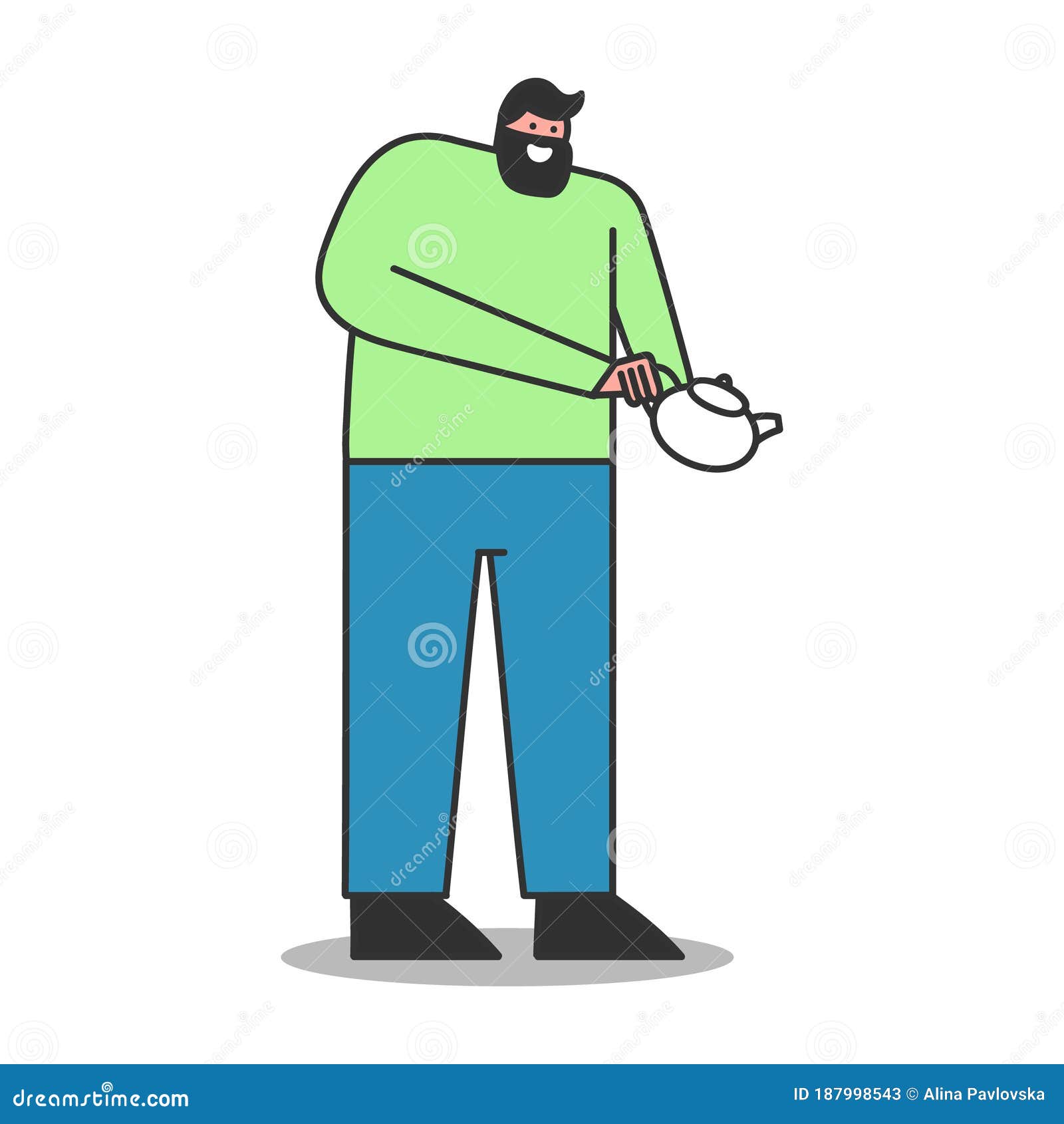 Man Holding Teapot and Pouring Tea Isolated on White Background. Waiter  Cartoon Character Stock Vector - Illustration of person, background:  187998543