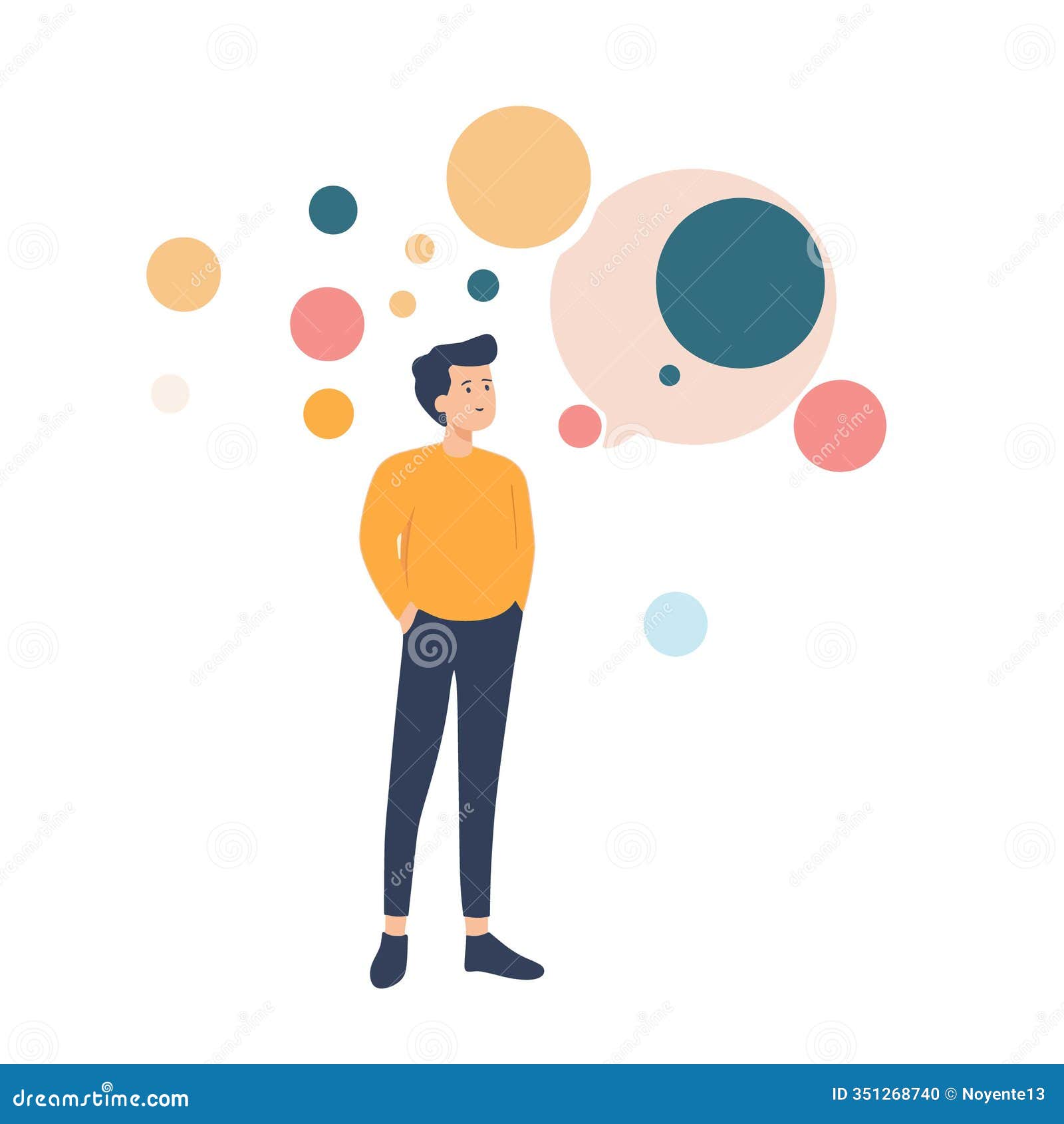 man holding a thought bubble with ellipses inside 