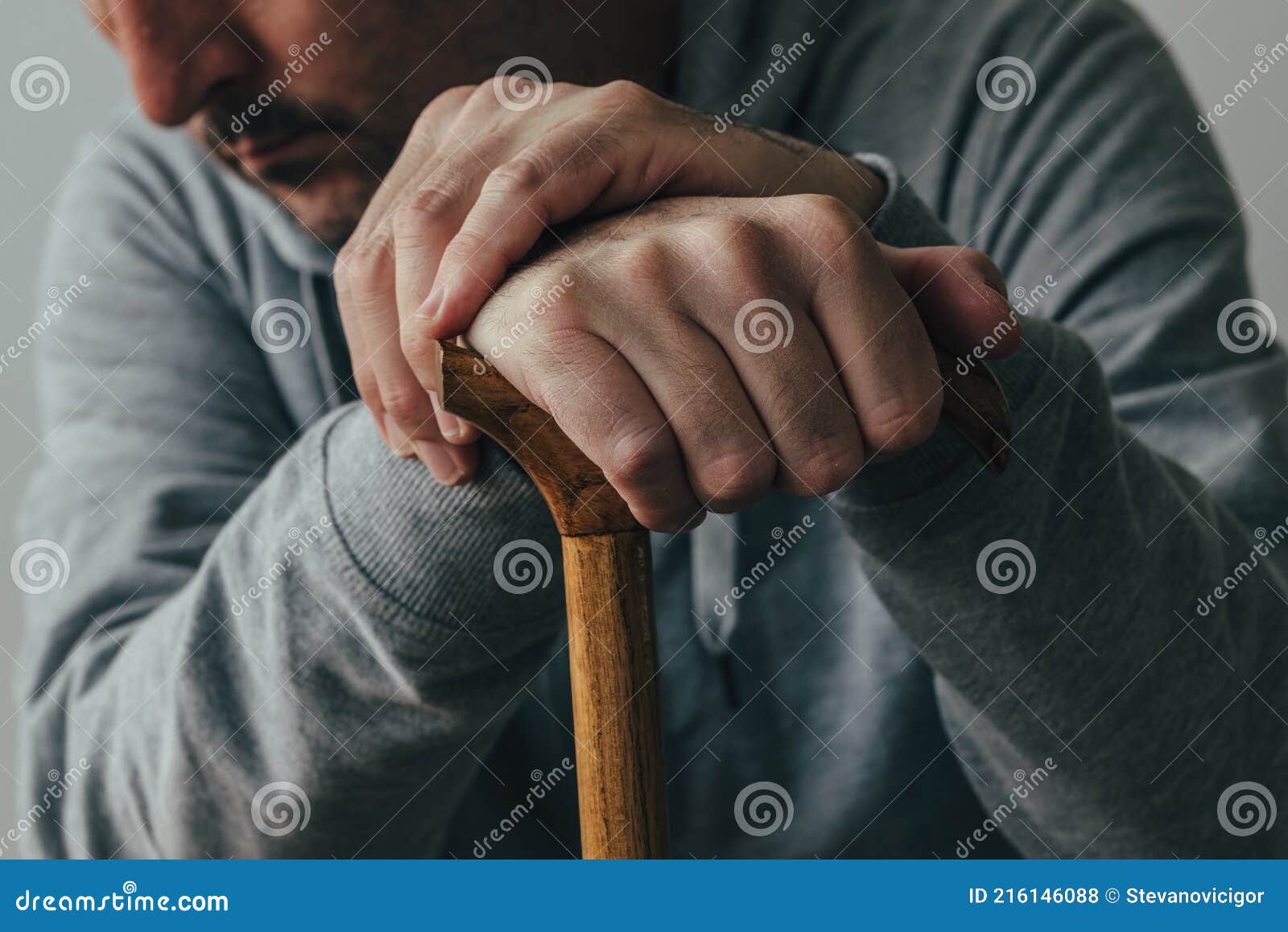 Man Holding Walking Stick, Close Up of Hands Stock Photo Image of handicap, health 216146088