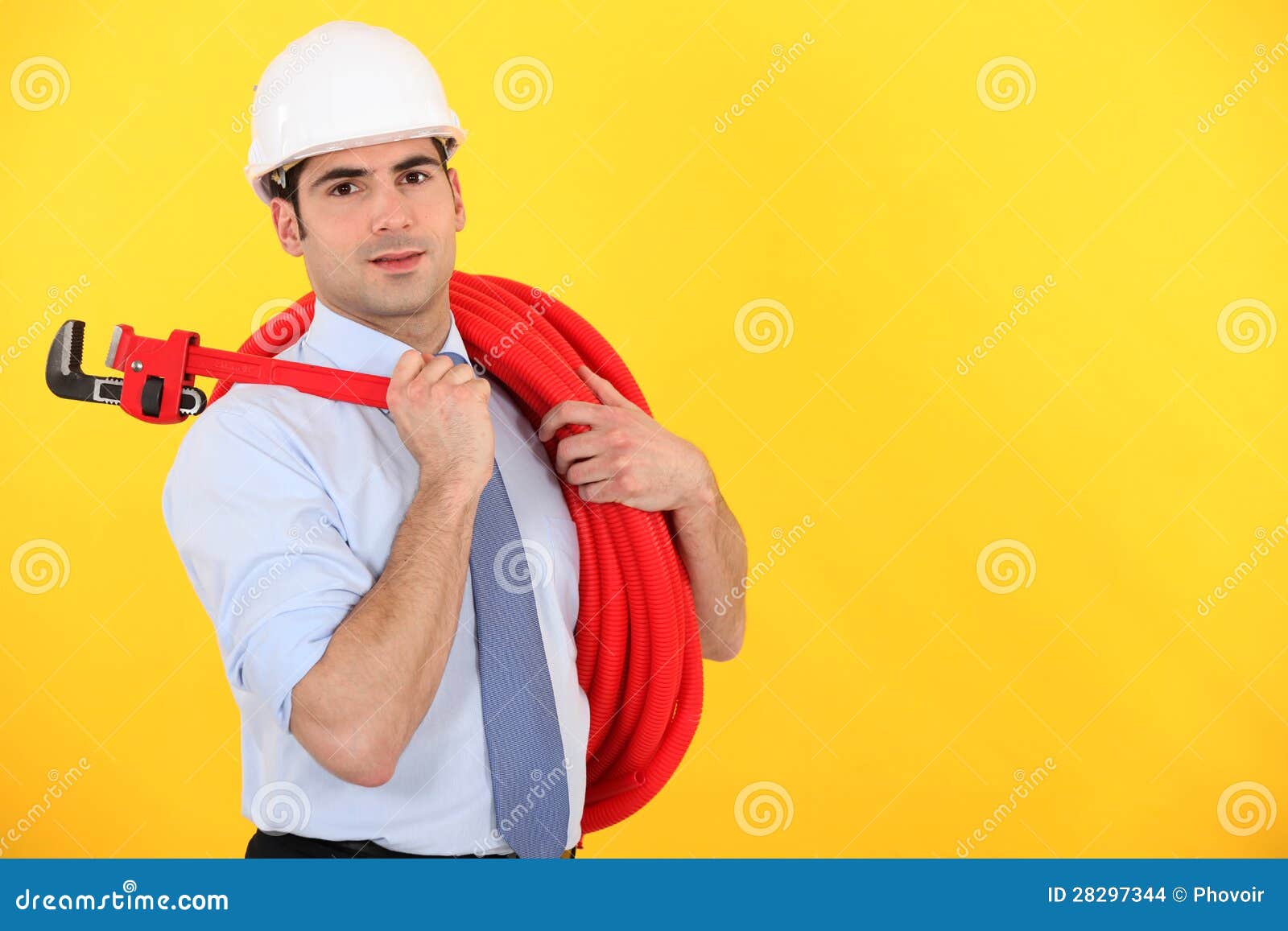 Man holding wrench stock photo. Image of ruler, contractor 28297344
