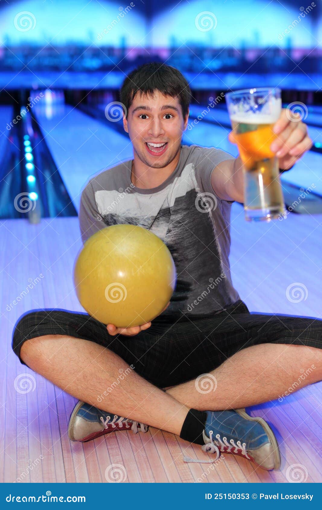 Man Holds Ball and Glass of Beer Stock Image Image of active, person