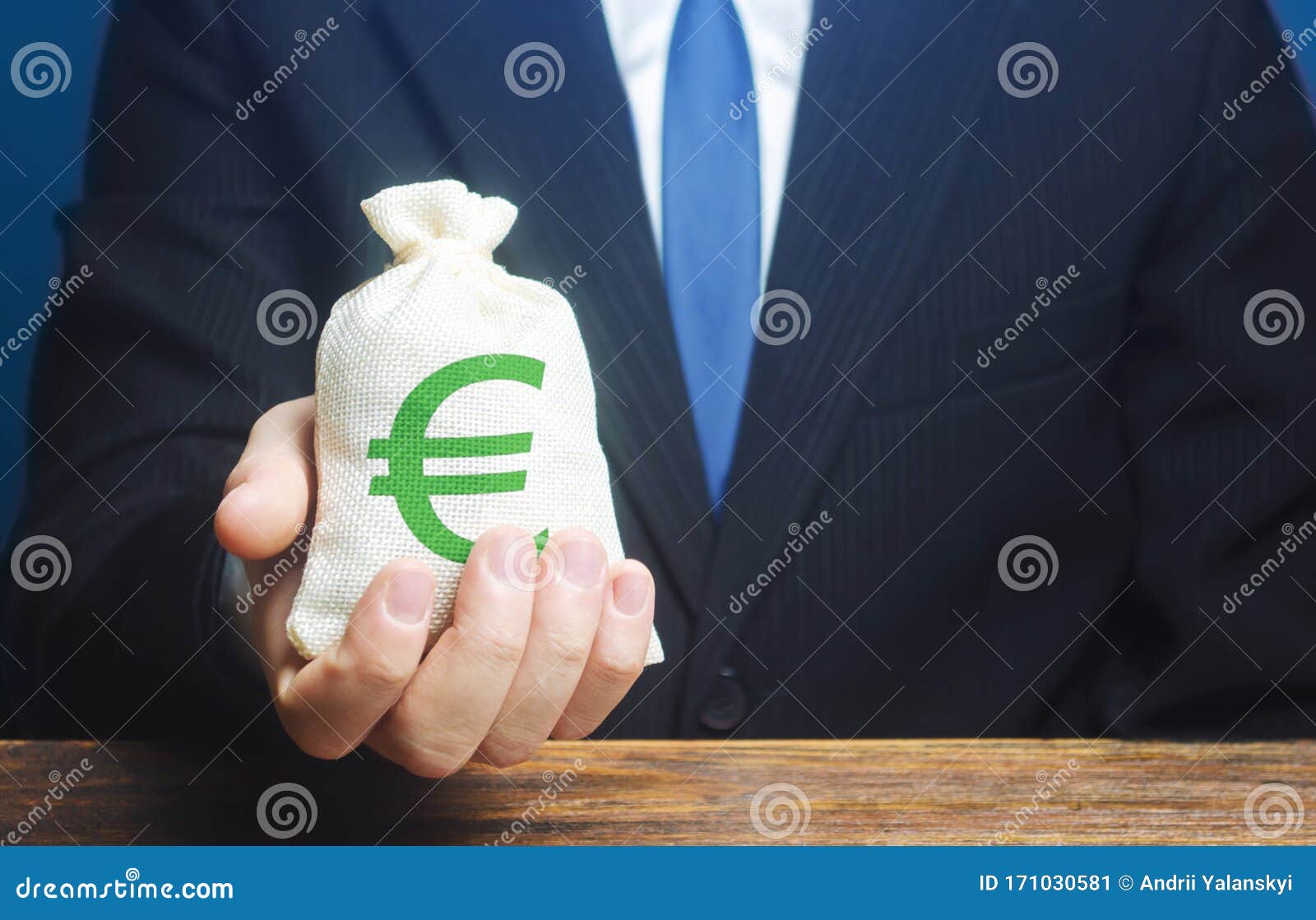man holds euro money bag. granting financing business project or education. provision cash financial credit. profits dividends.