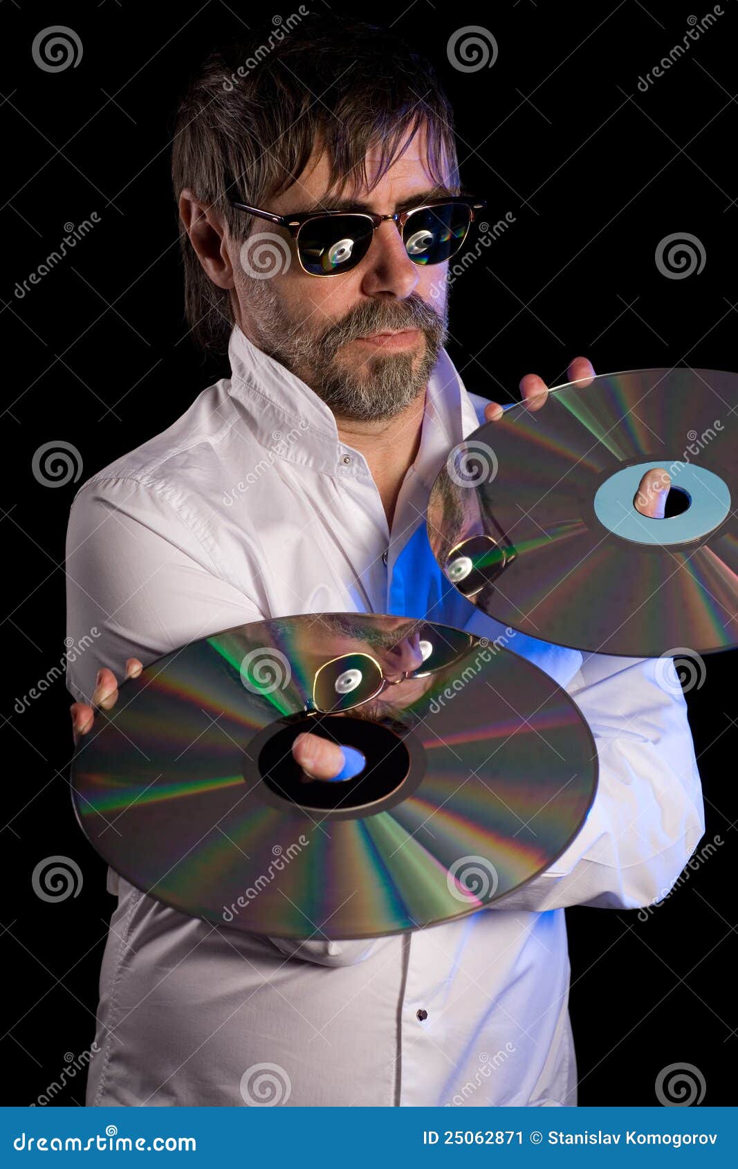 Man Holds a Retro Laser Discs Stock Image Image of beautiful, analog