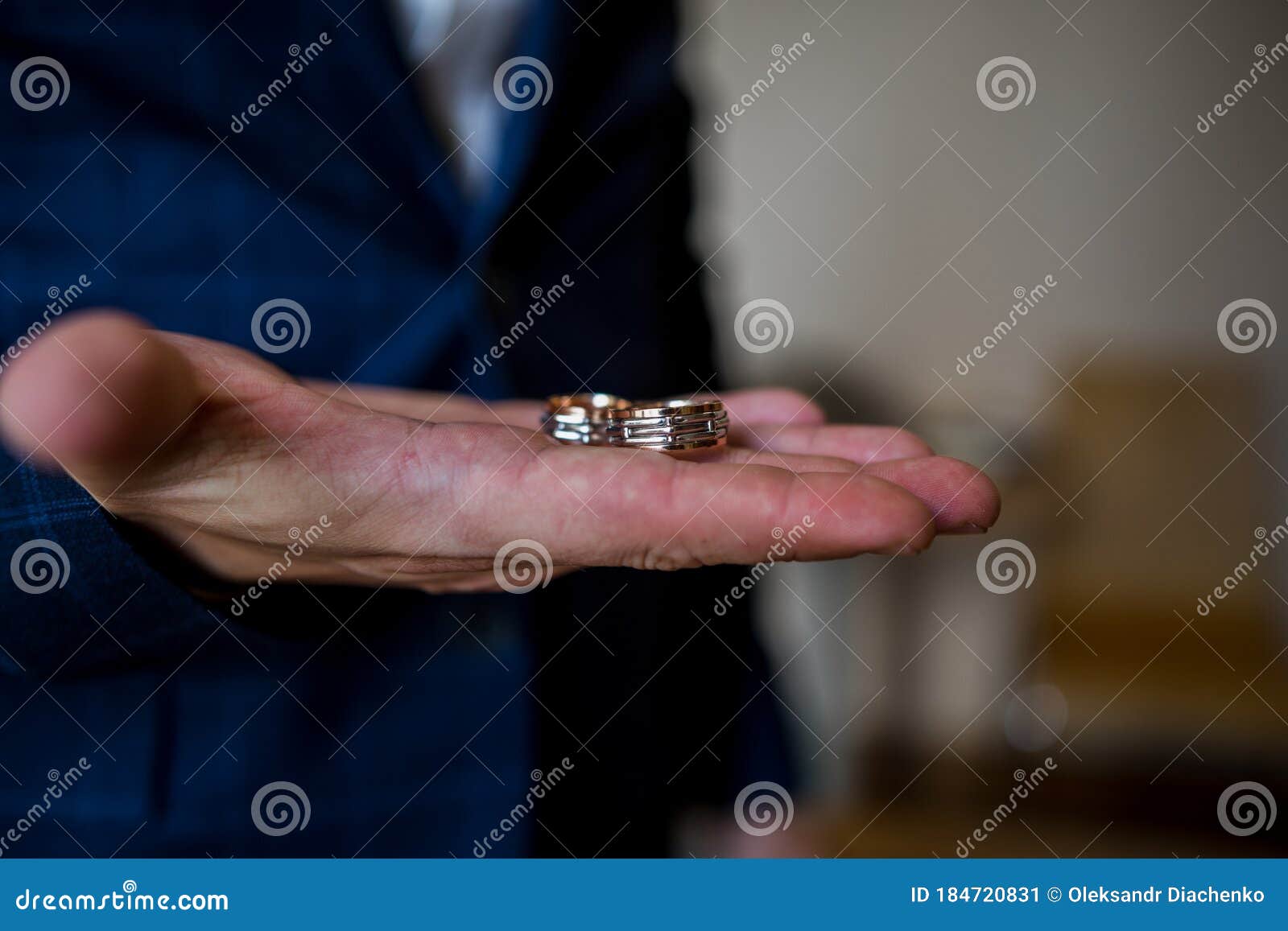 Man Holds Wedding Rings in His Hand Stock Image Image of finger