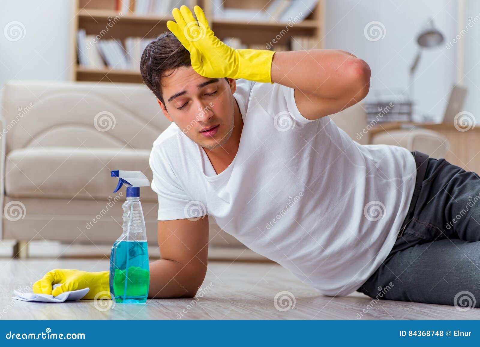 The Man Husband Cleaning The House Helping Wife Stock Photo I