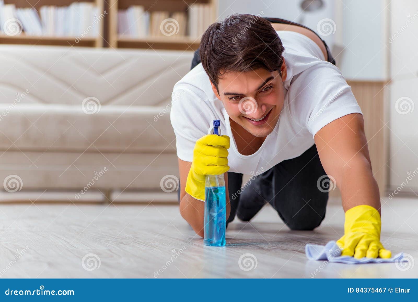 The Man Husband Cleaning The House Helping Wife Stock Image