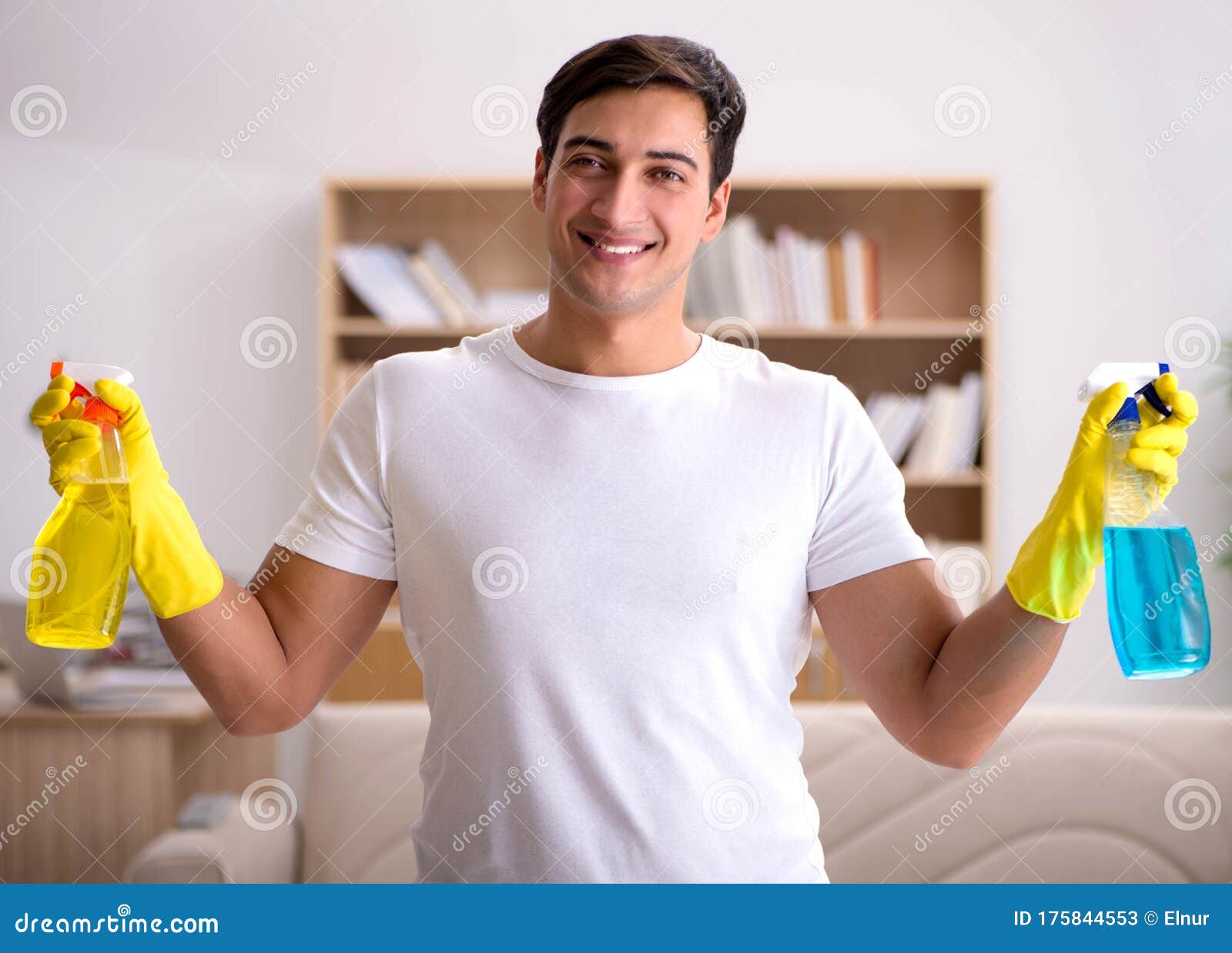 Man Husband Cleaning The House Helping Wife Stock Imag