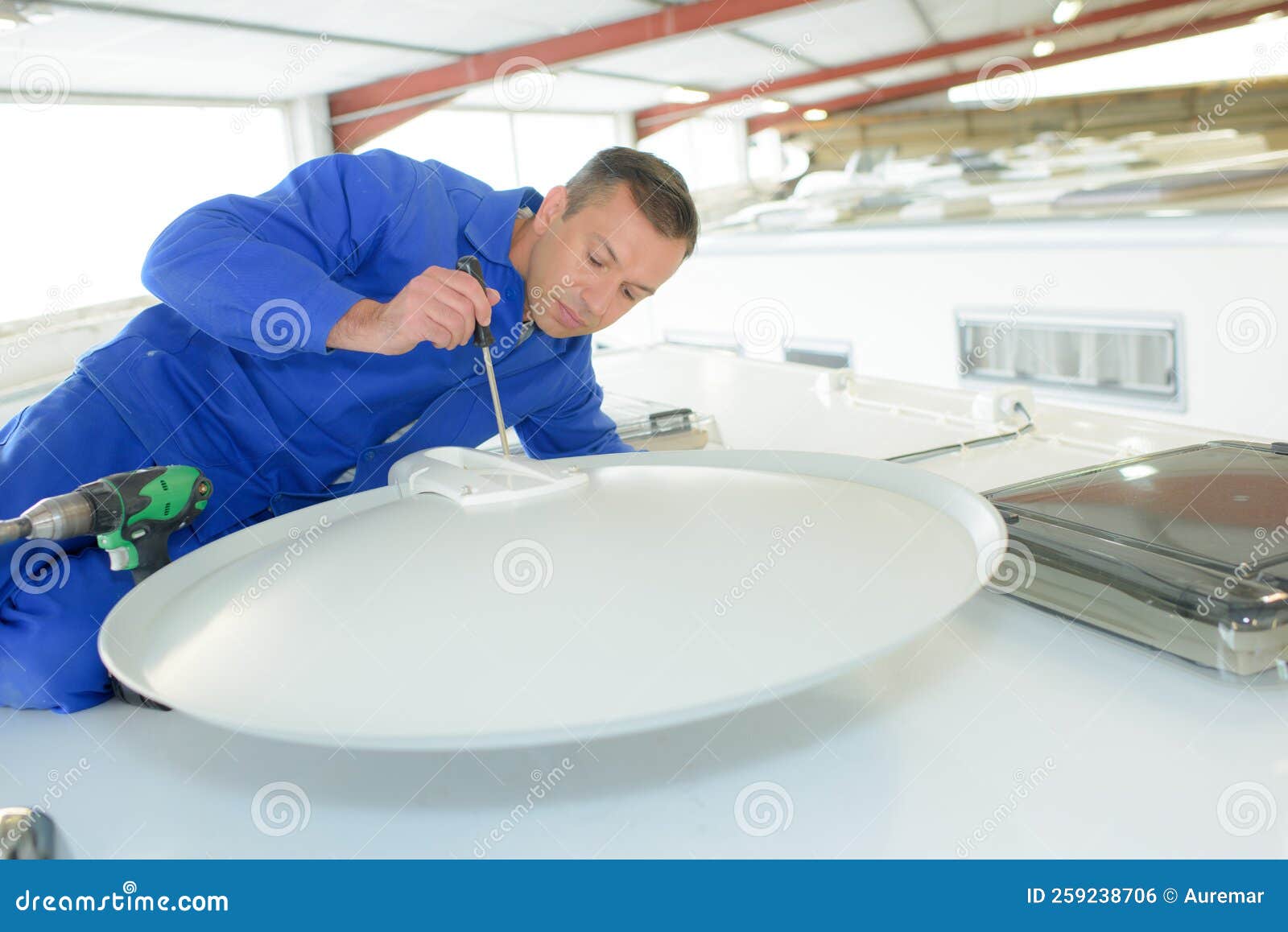 Man Installing Rooftop Antenna Stock Photo Image of antenna