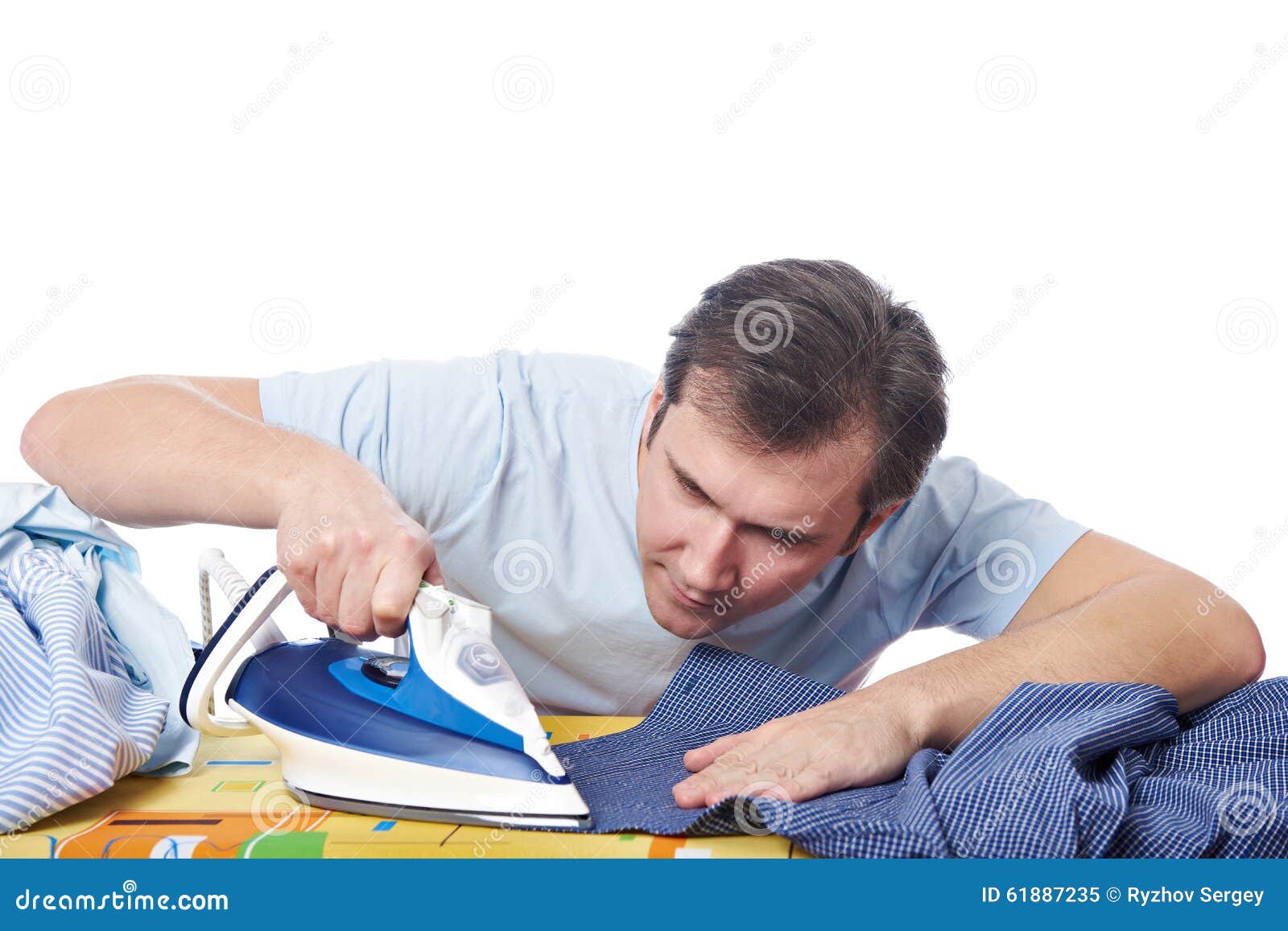 Man ironing shirt isolated stock image. Image of lifestyle 61887235