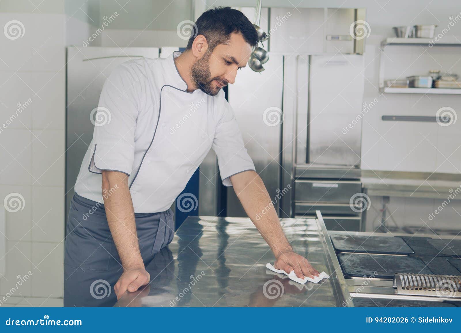 Man Japanese Restaurant Chef Working in the Kitchen Stock Photo Image