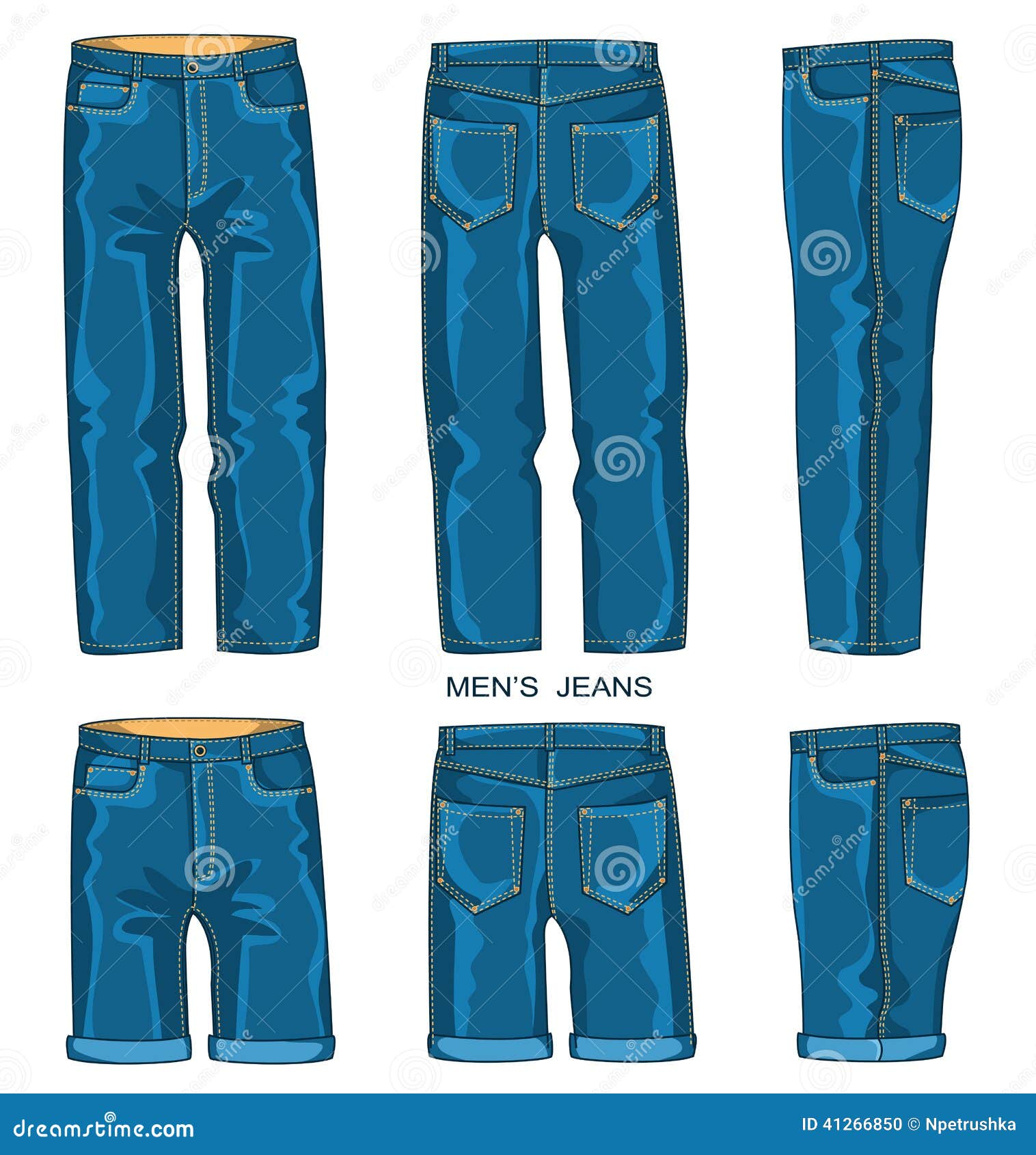 Man jeans pants and shorts isolated for design.Vector fashion clothes.