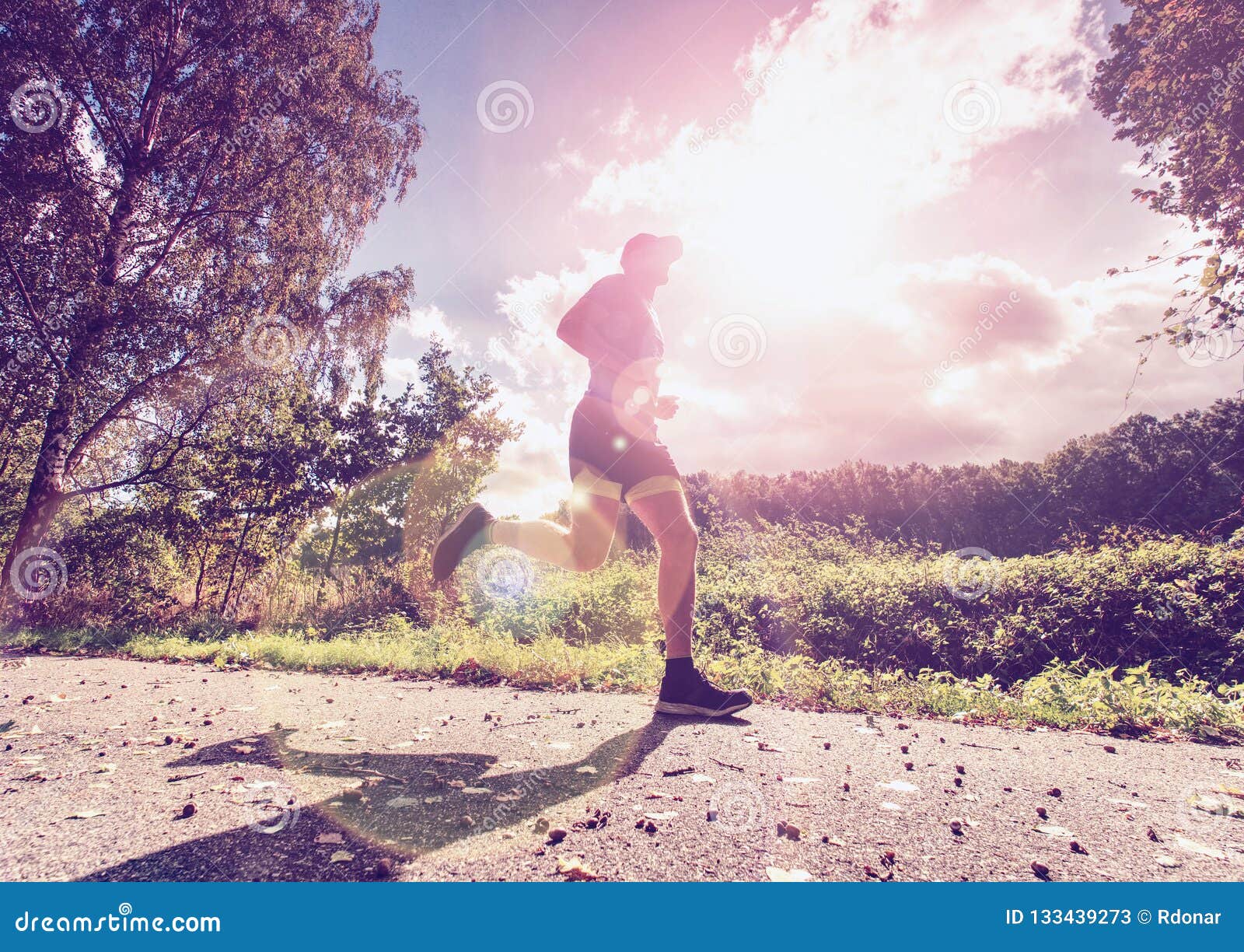 Man Jogger Run In Park Sunny Day Man Is Training Stock Image Image