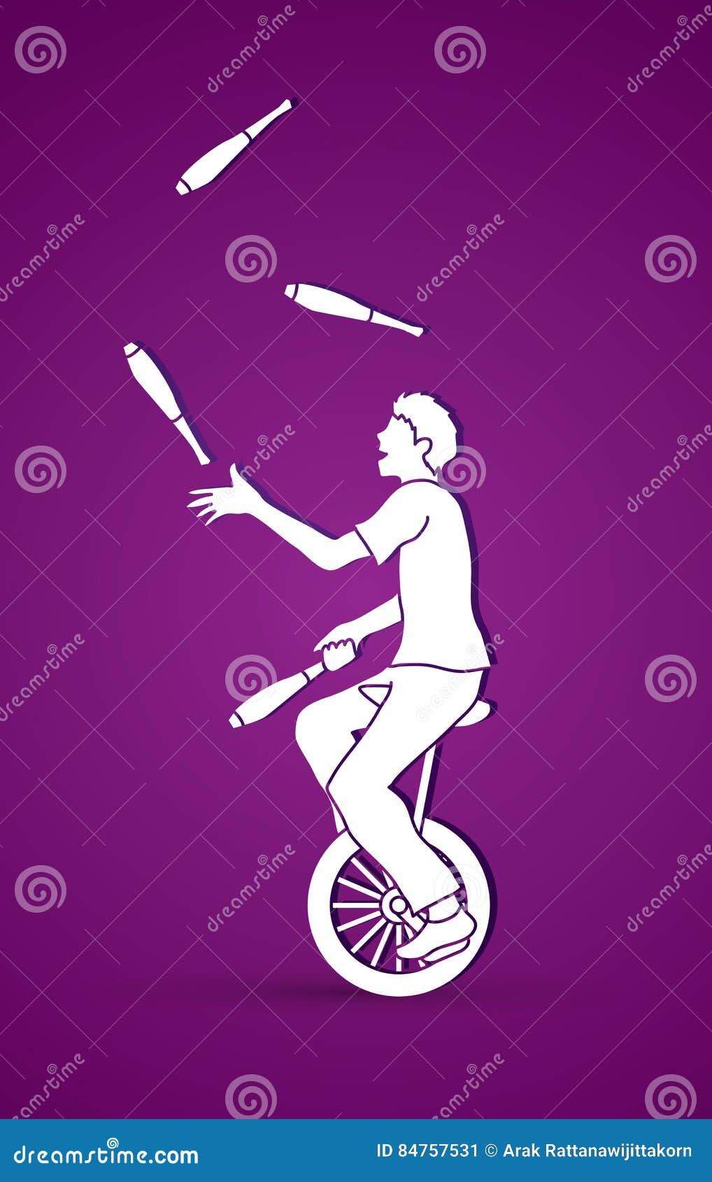 A Man Juggling Pins while Cycling Stock Vector Illustration of
