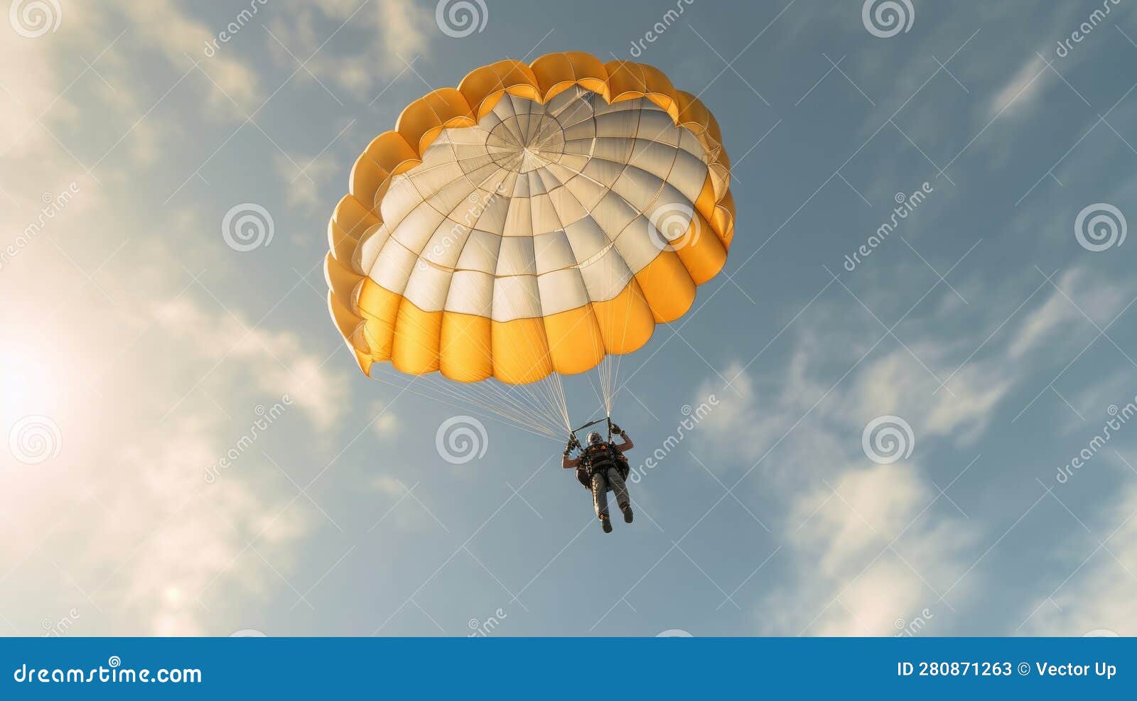 Man Jumps with Parachute. Generative AI. Stock Illustration