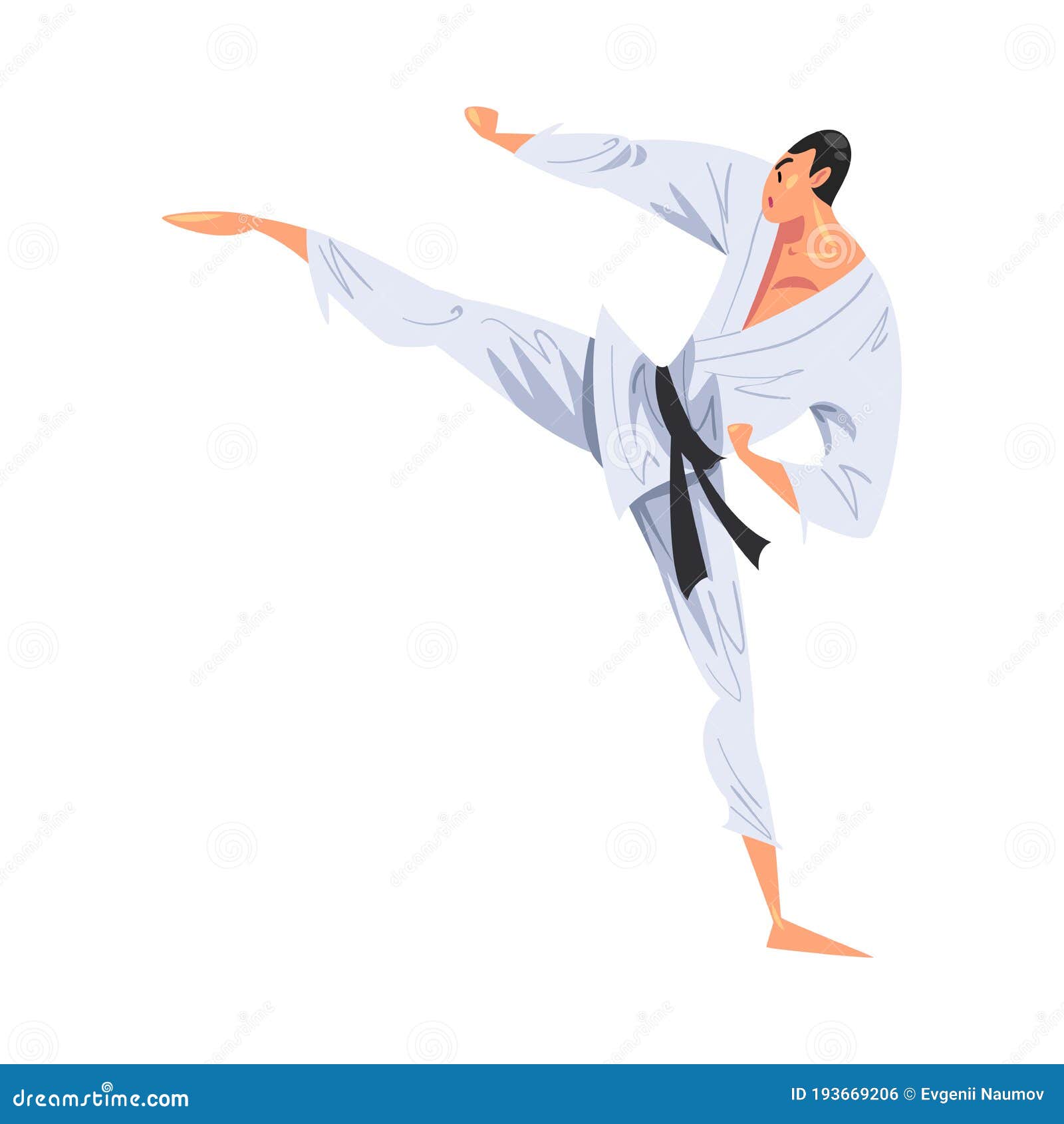 Man Karateka Doing Side Leg Kick, Male Karate Fighter Character in ...