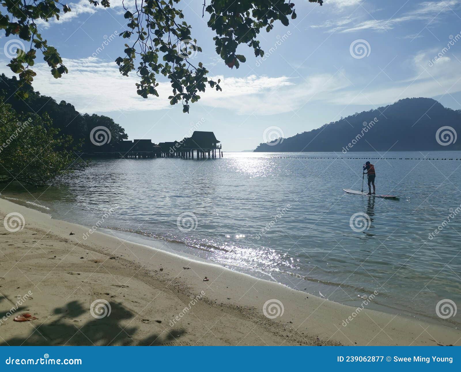Man Kayaking Alone on the Sea in the Distance Away Stock Image Image