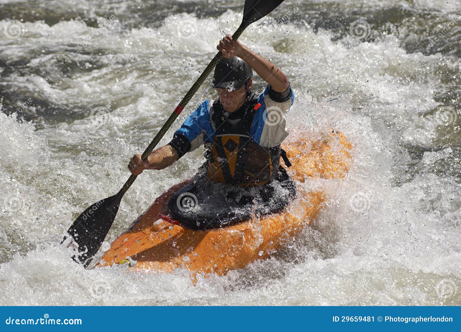 Man Kayaking on Mountain River Stock Image Image of boating