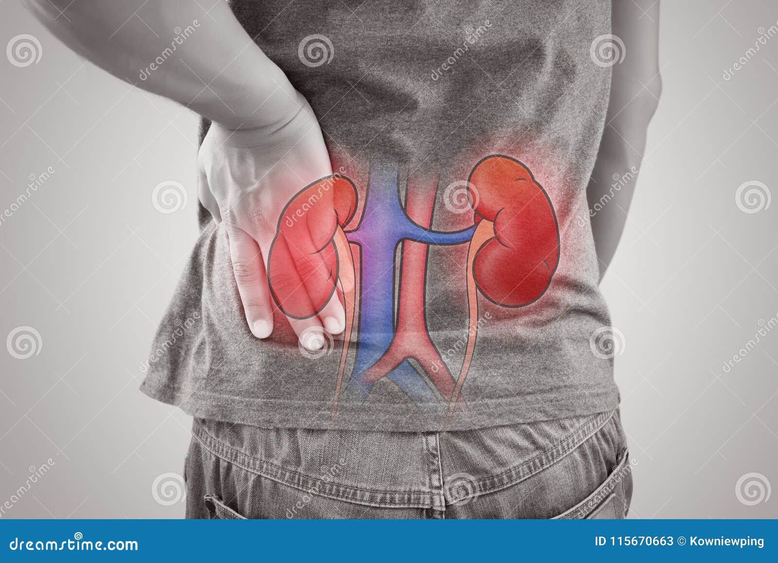 man kidney failure, renal failure against gray background