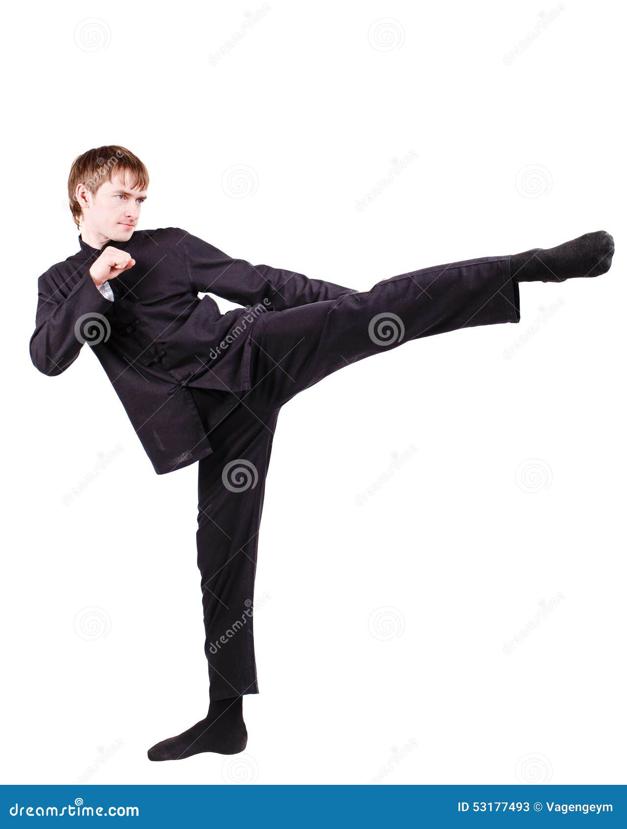 Man in a Kimono Practicing Kung Fu Stock Image - Image of arms, kick