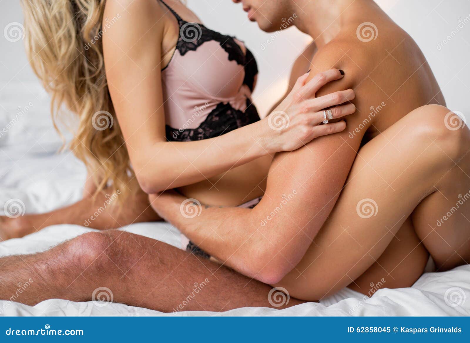 Man Kissing Womans Breast. Young Couple, Foreplay. Stock Photo