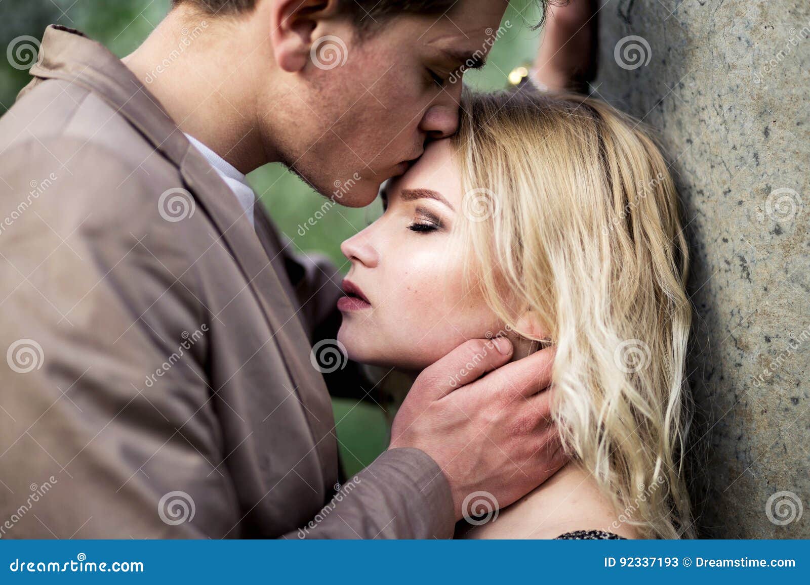 Man Kissing Womans Forehead Stock Image Image Of Forehead People