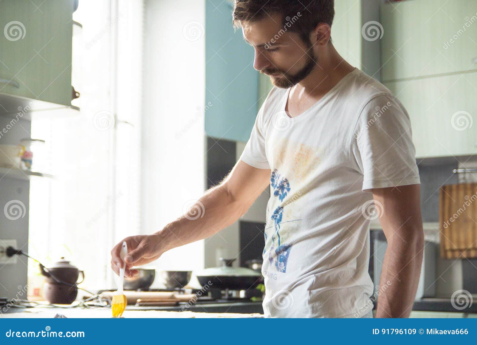 Man in the Kitchen with a Culinary Brush Stock Image Image of adult, flour 91796109
