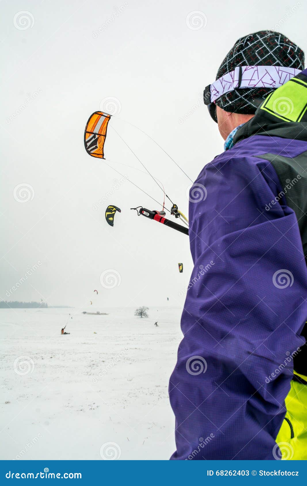 Man kite skiing stock image. Image of outdoor, frozen 68262403