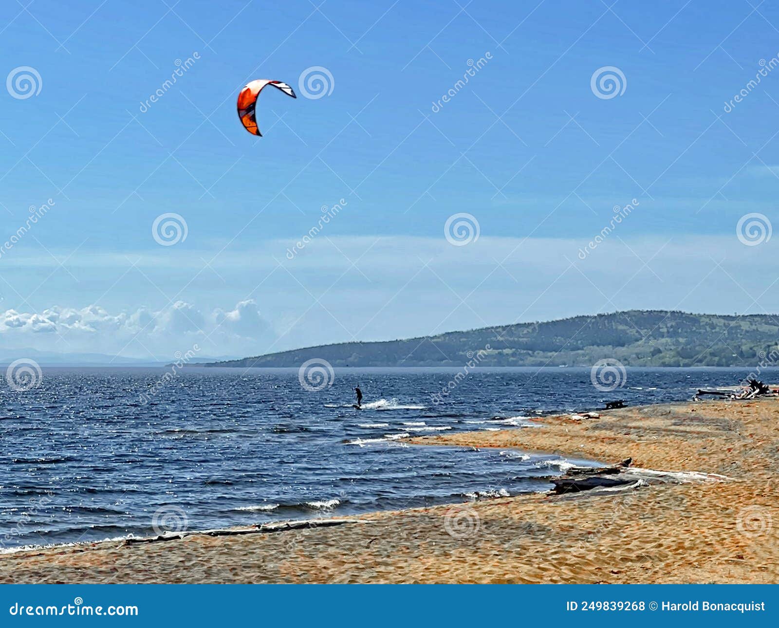 Man Kiteboarding on Lake Champlain, NY Stock Photo Image of