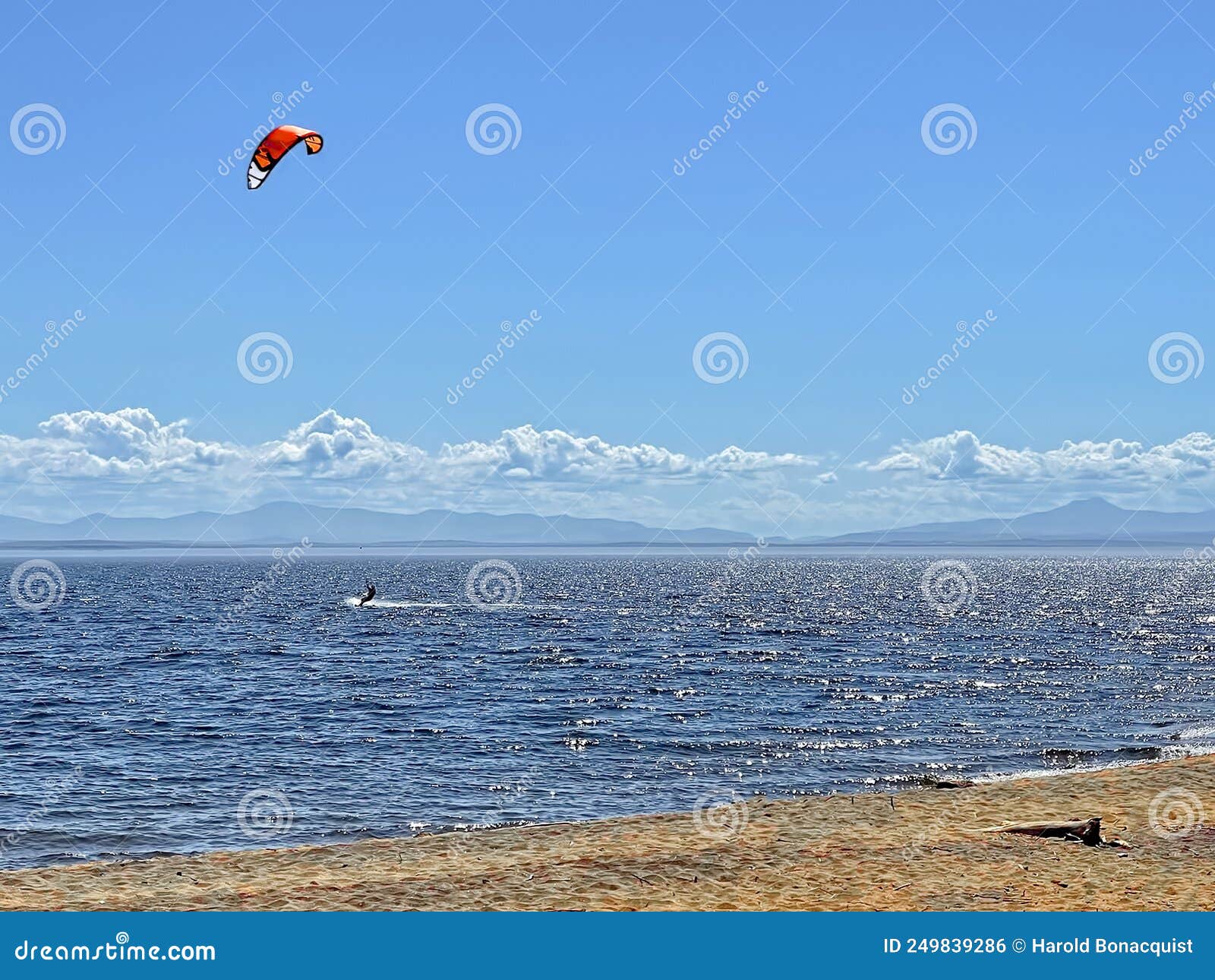 Man Kiteboarding on Lake Champlain, NY Stock Photo Image of