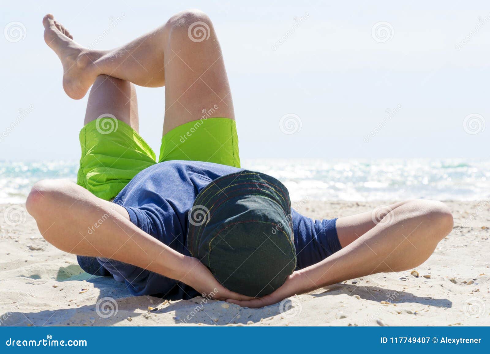 Man Laying On His Back On Beach Stock Image Image Of Beach Cute 117749407