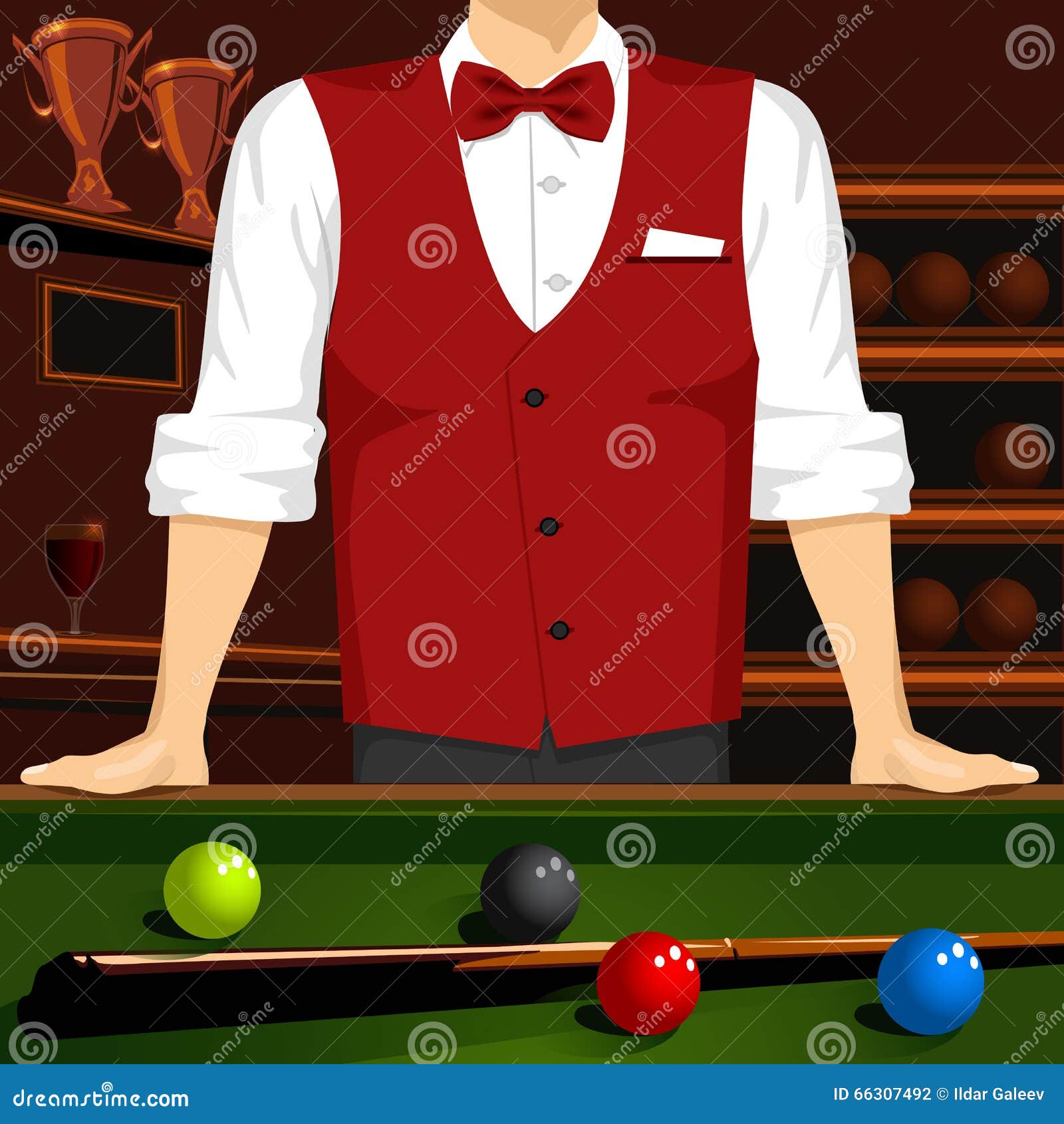 uitvinden Absoluut publiek Man Leaning on a Pool Table with Cue Stick and Colorful Billiard Balls  Stock Vector - Illustration of club, blue: 66307492