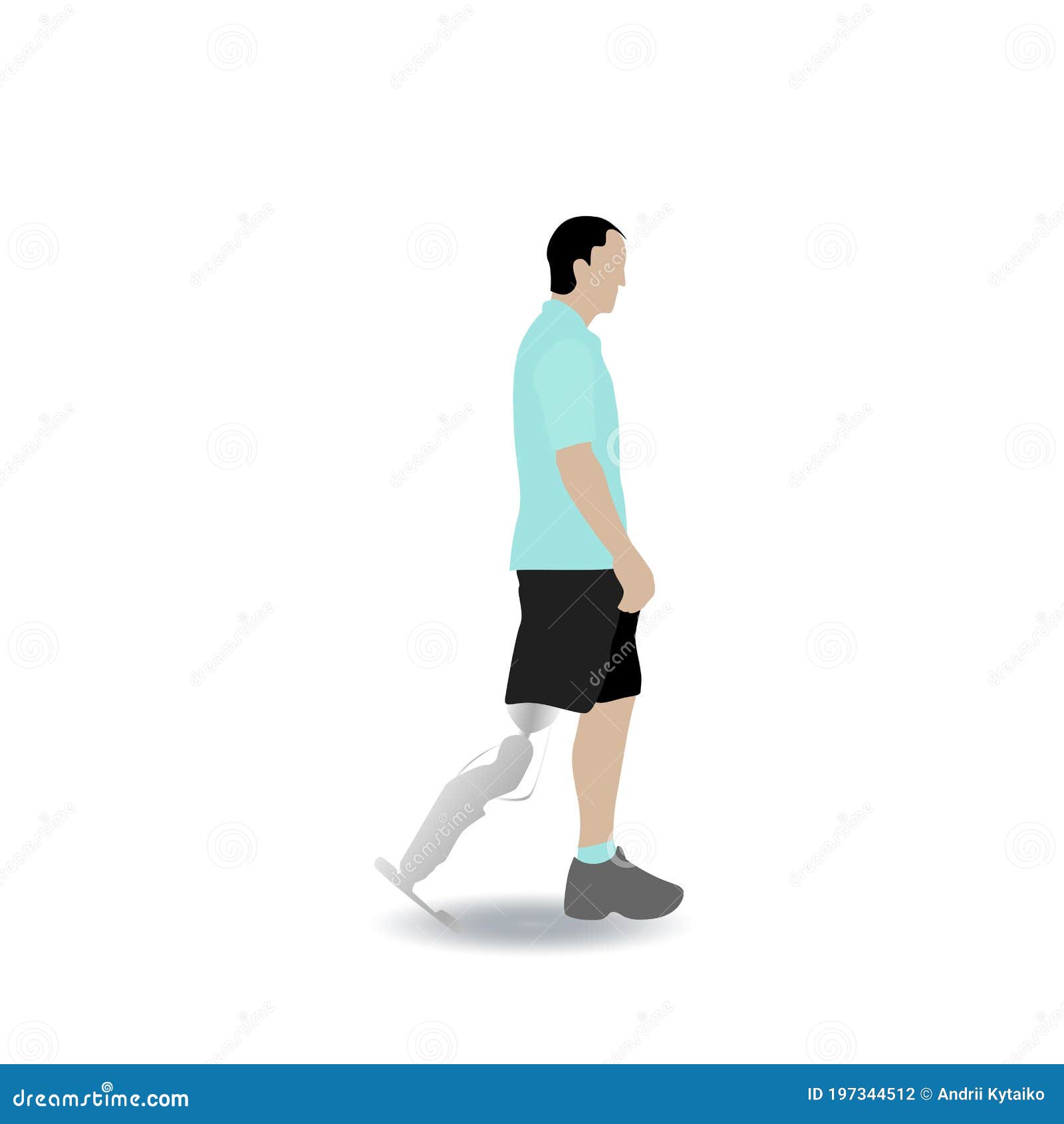 man with leg prothesis walking  on white background