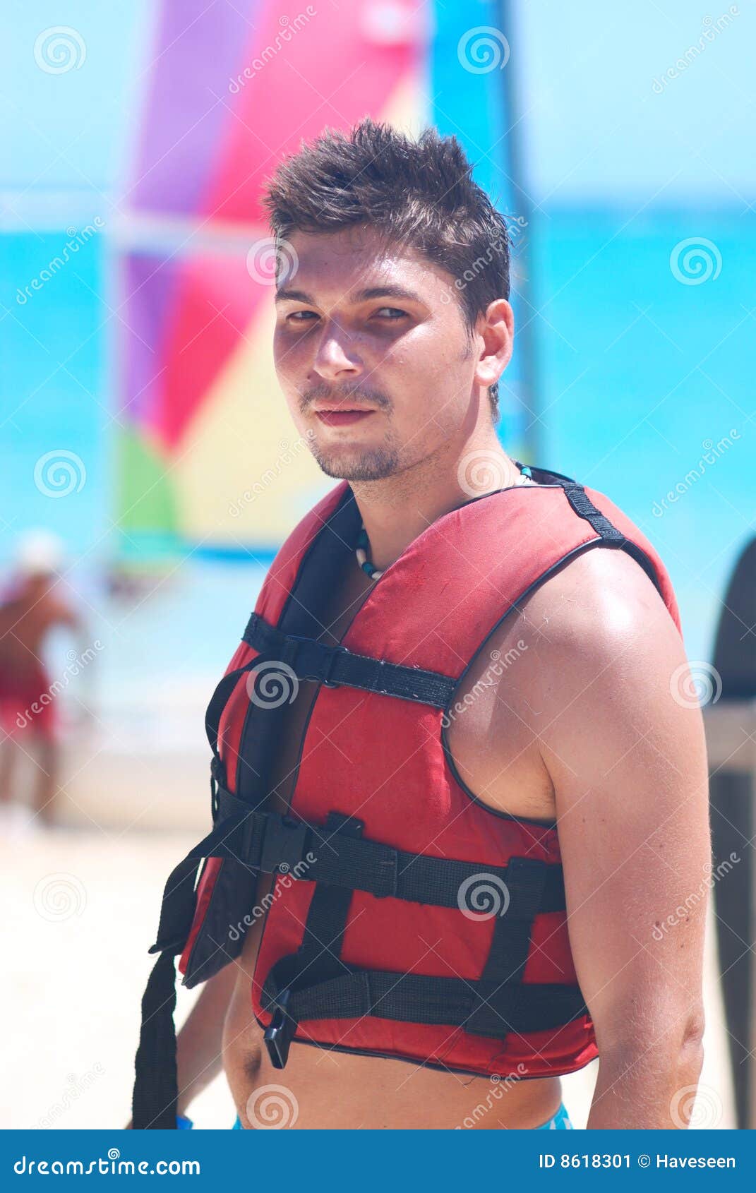 Man in a life jacket stock image. Image of orange, equipment 8618301