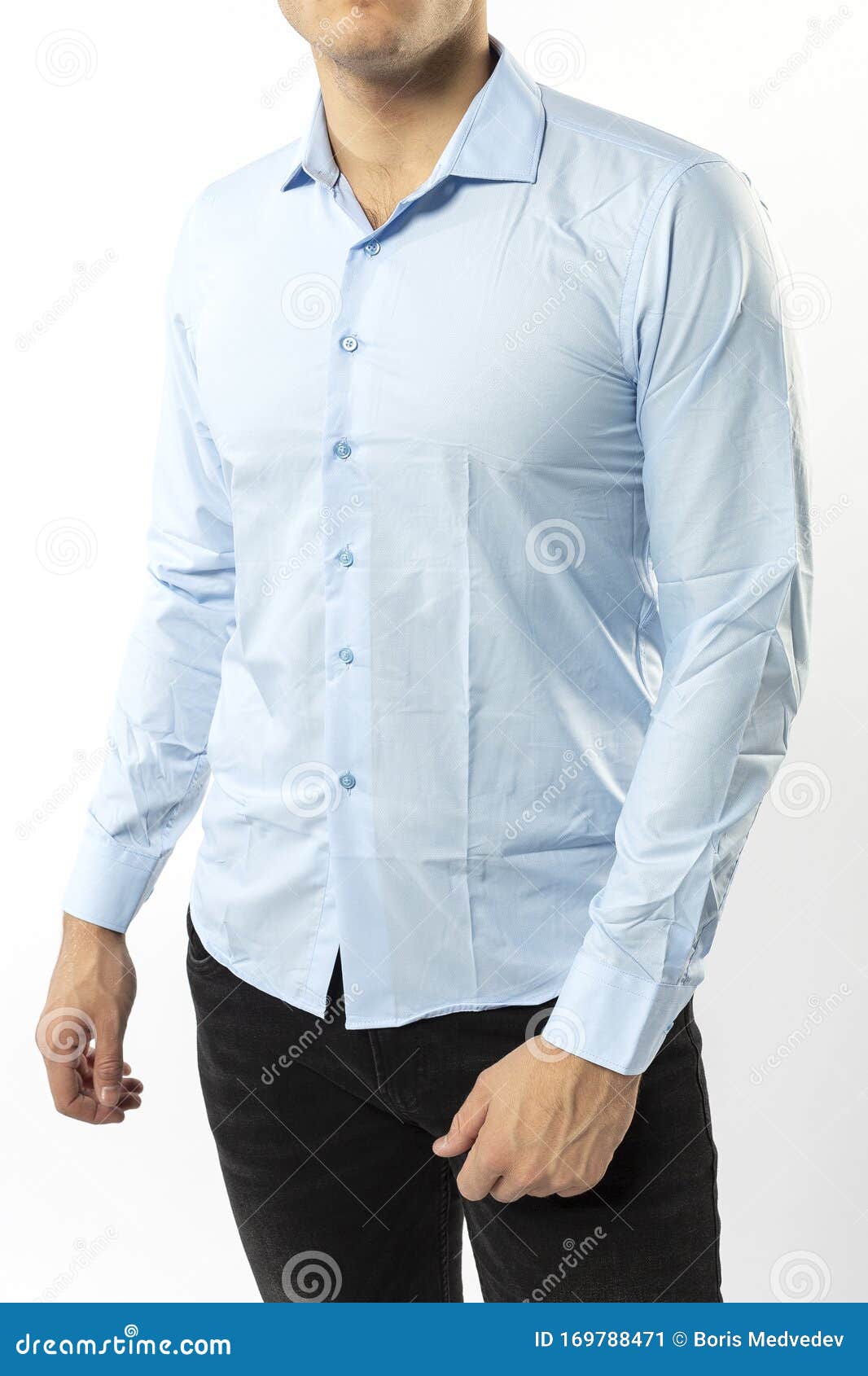 black jeans with light blue shirt