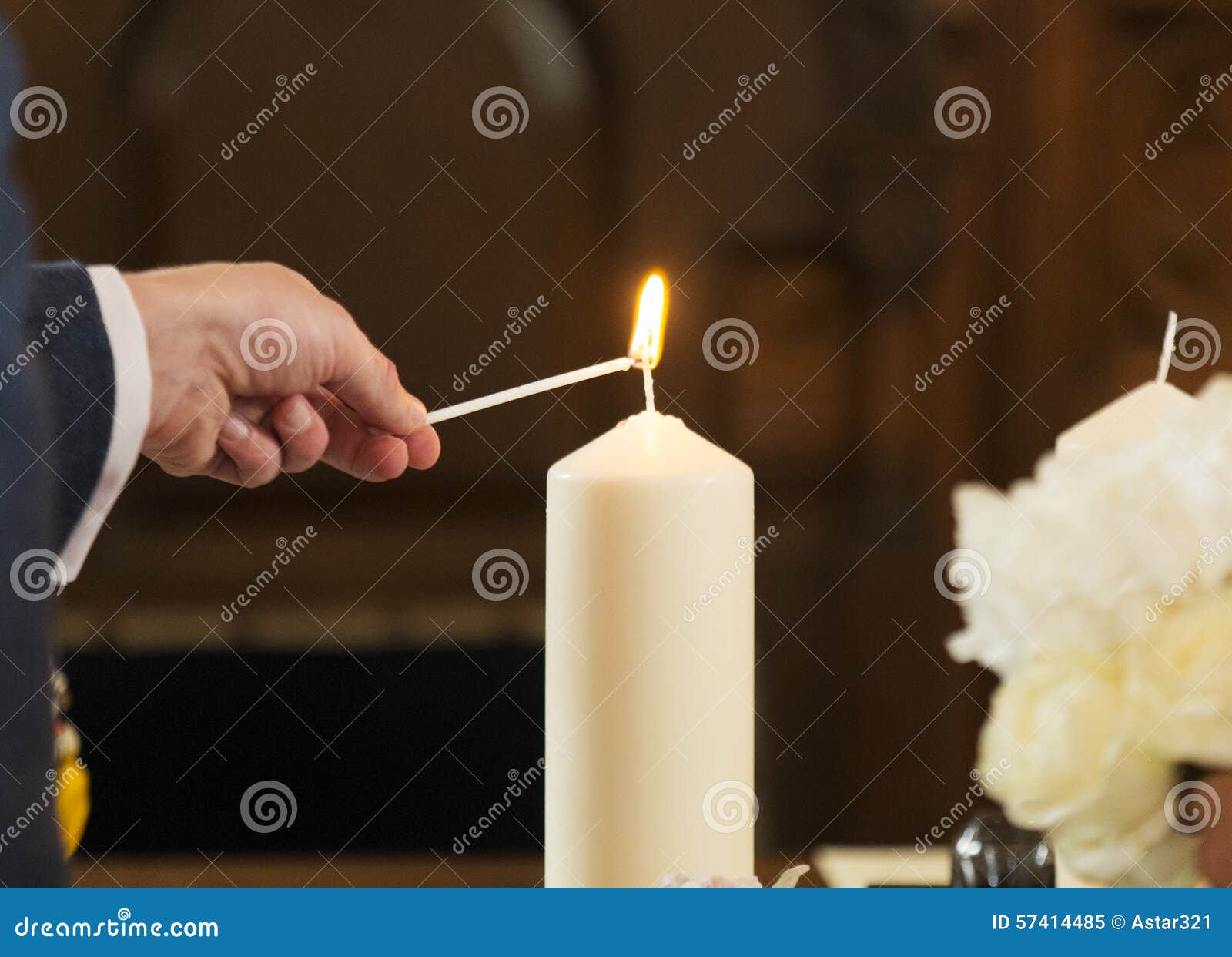 Man Lighting Wedding Candle Stock Image Image of season, spirituality