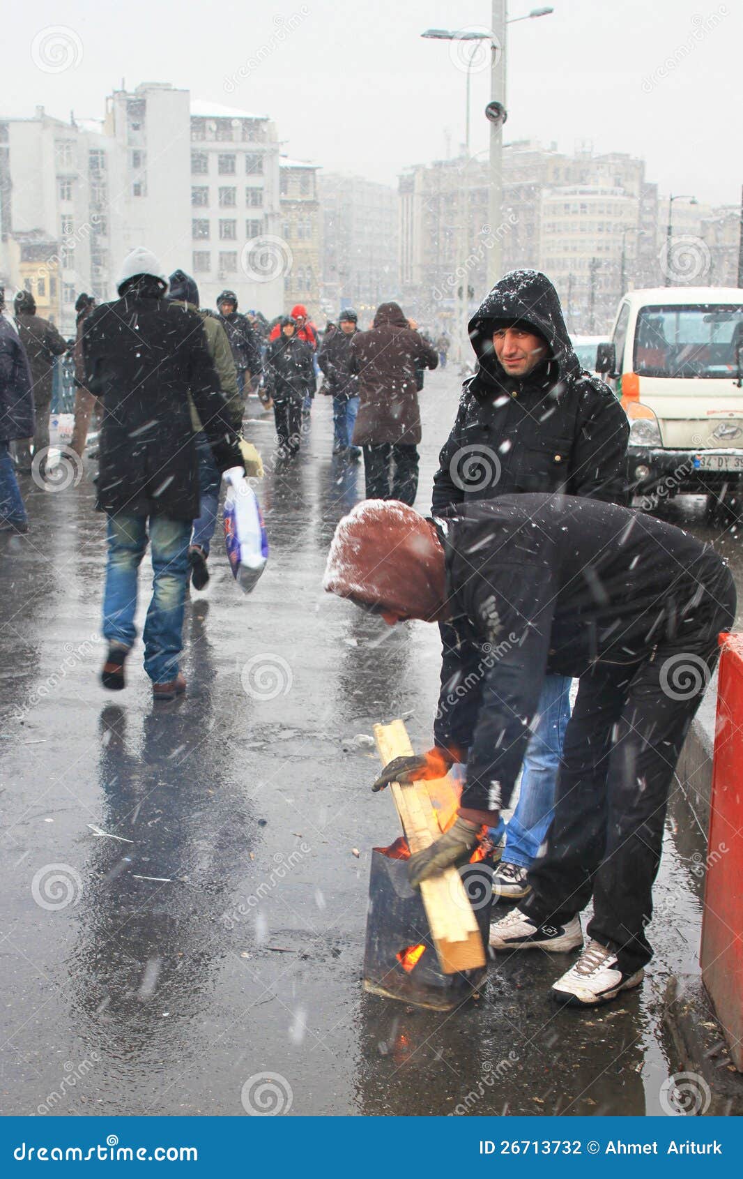 Man Lights a Fire in the Street Editorial Photography Image of bridge