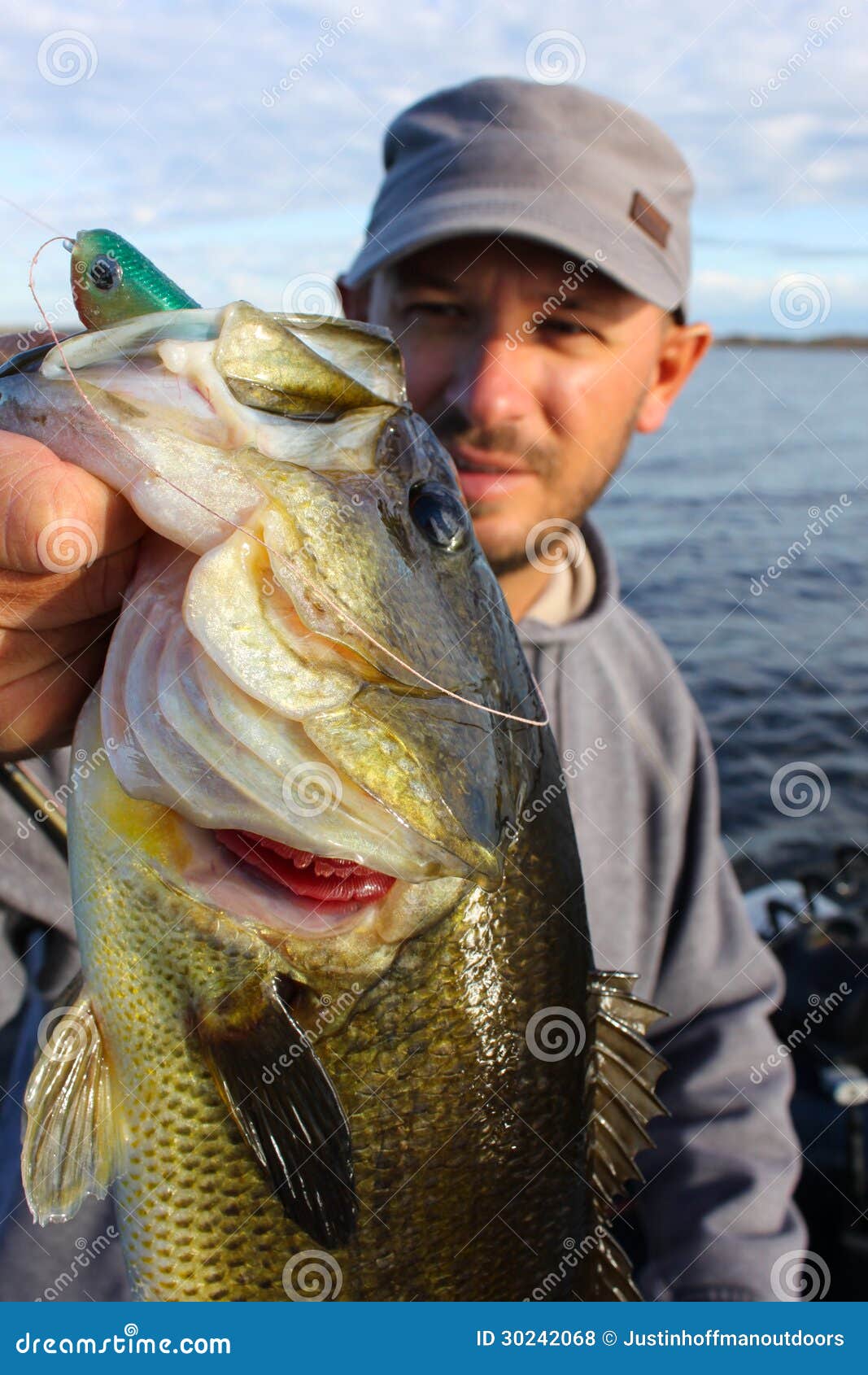 Man Fishing Holding Largemouth Bass Stock Photo - Image of 