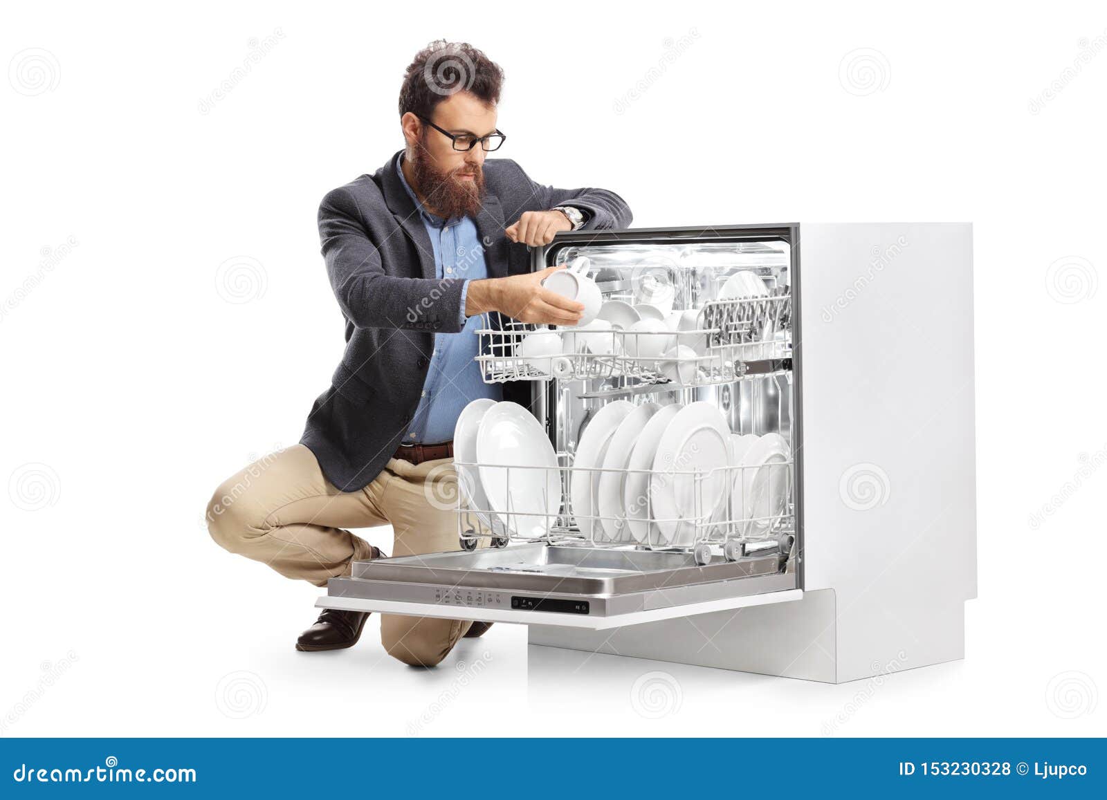 Man loading a dishwasher stock photo. Image of people 153230328