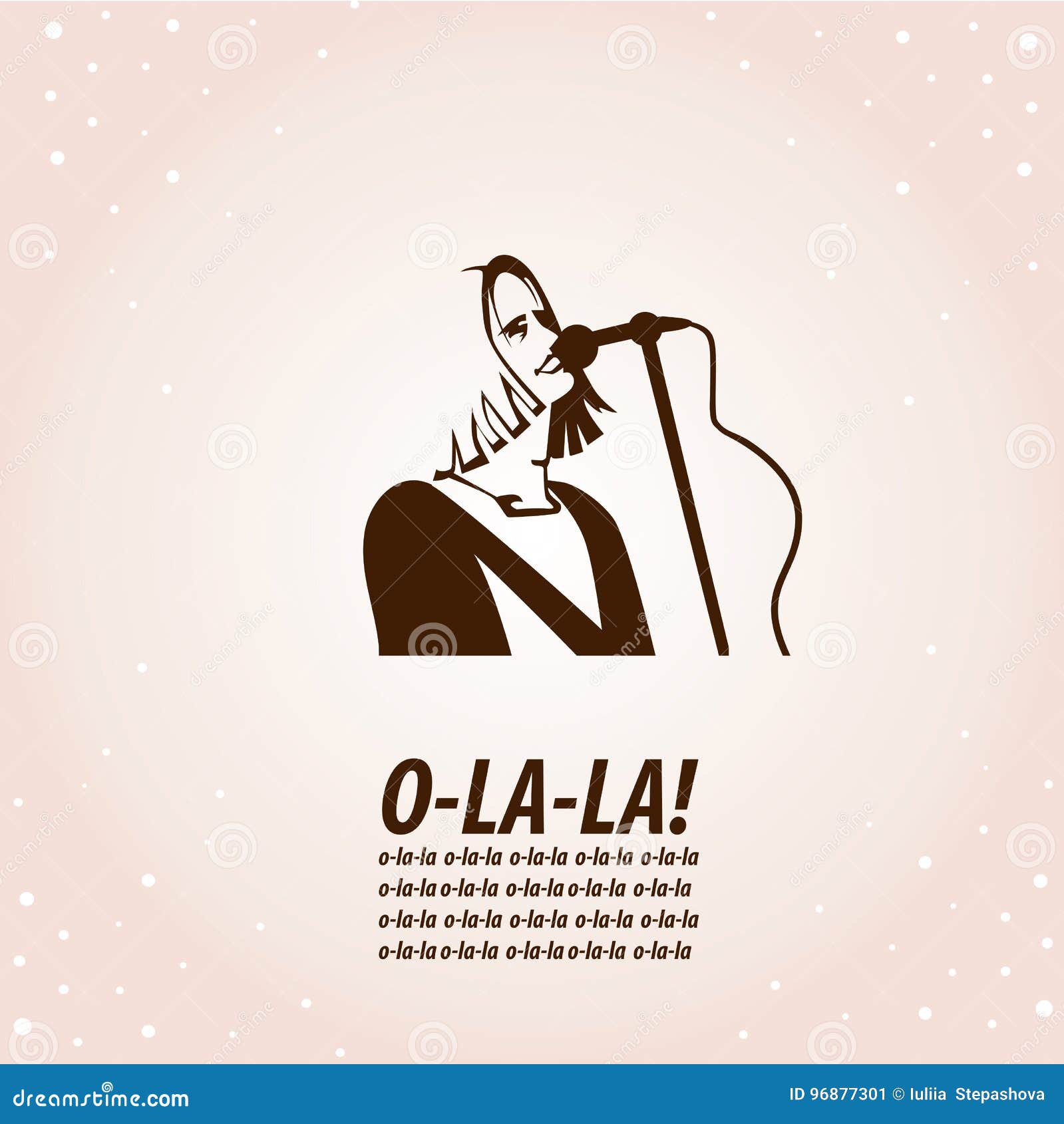 Man With Long Hair Is Singing In Microphone. Cartoon Vector