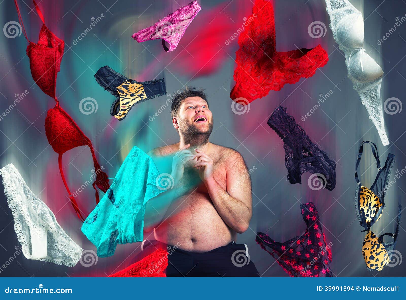 Man Looking at Flying Womans Underwear Stock Photo - Image of motion ...